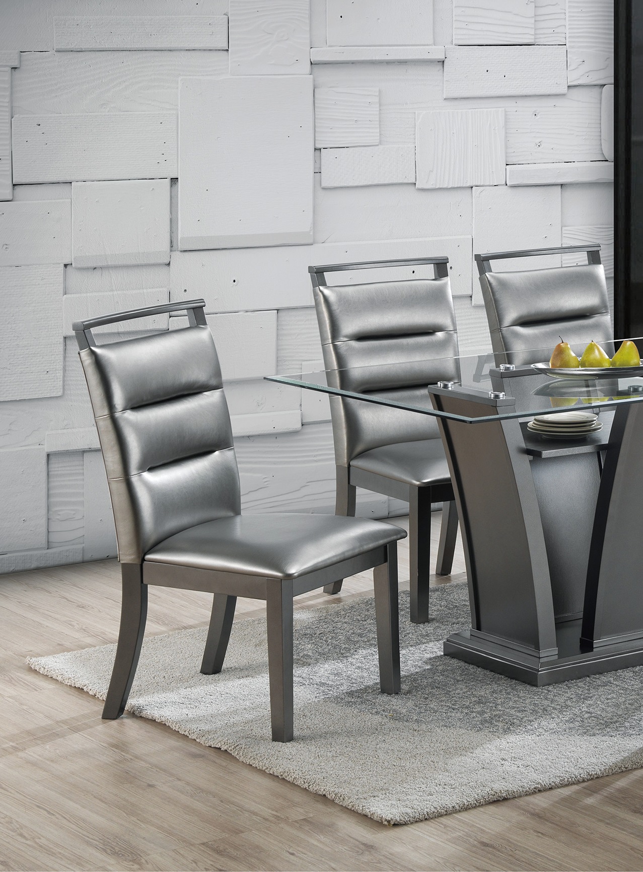 Metallic Grey Faux Leather Foam Cushion 2x Side Chairs Contemporary Dining-Boyel Living
