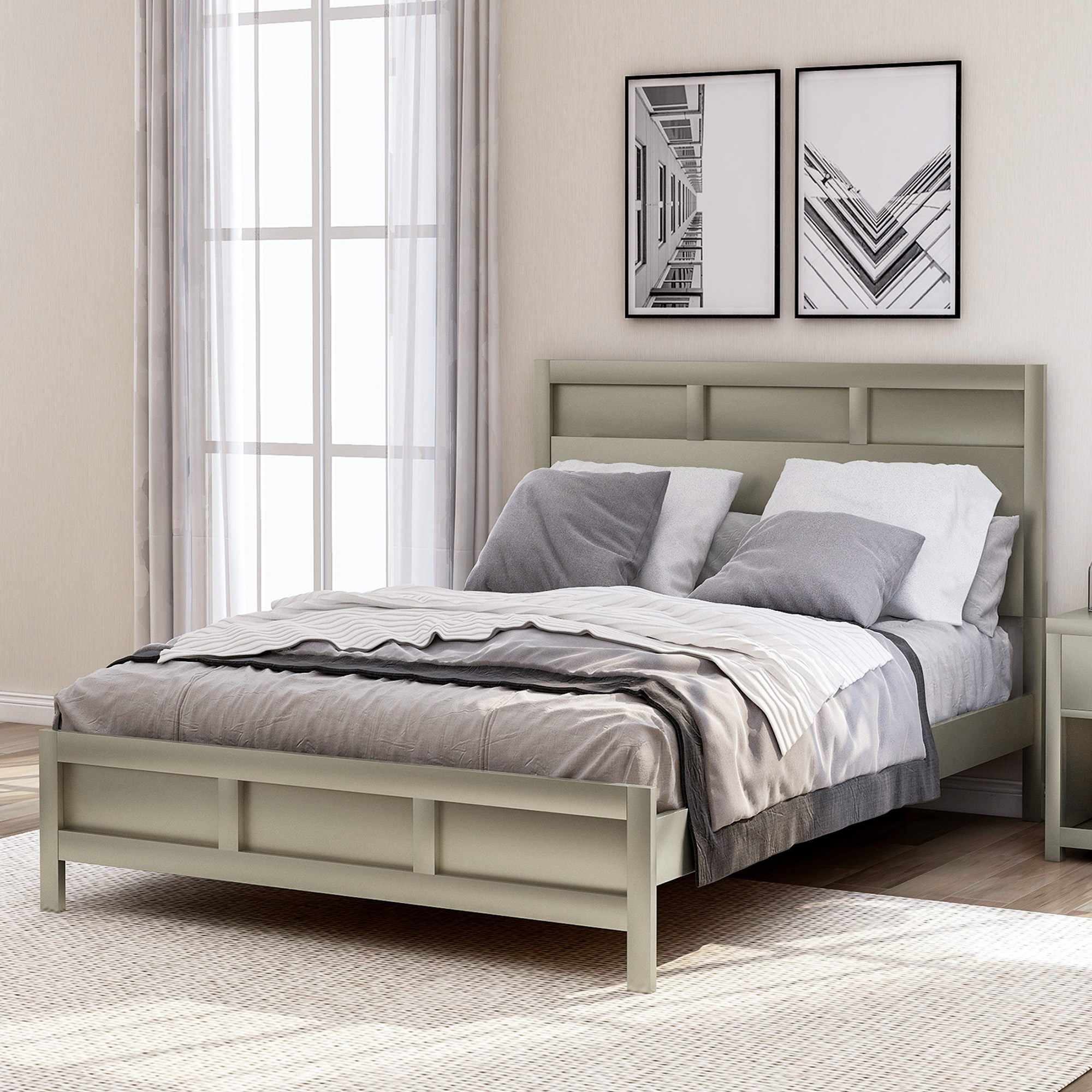 Modern Full Platform Bed in Platinum Silver No Box Spring Needed (Freely Configurable Bedroom Sets)-Boyel Living