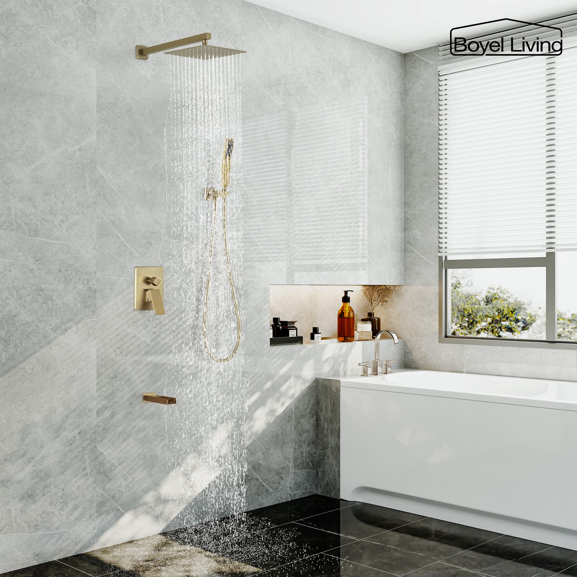 10 in. Complete Shower System with Tub Spout and Handheld Shower Head-Boyel Living