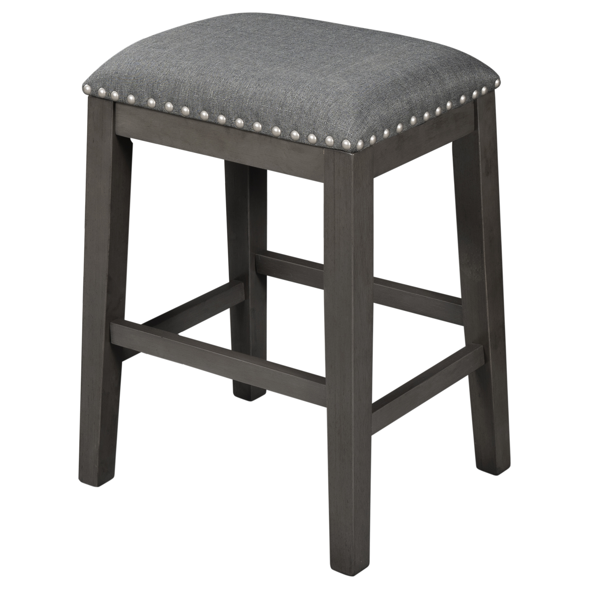 Rustic Farmhouse Dining Room Wooden Stools with Trim, Set of 2 (Gray)-Boyel Living