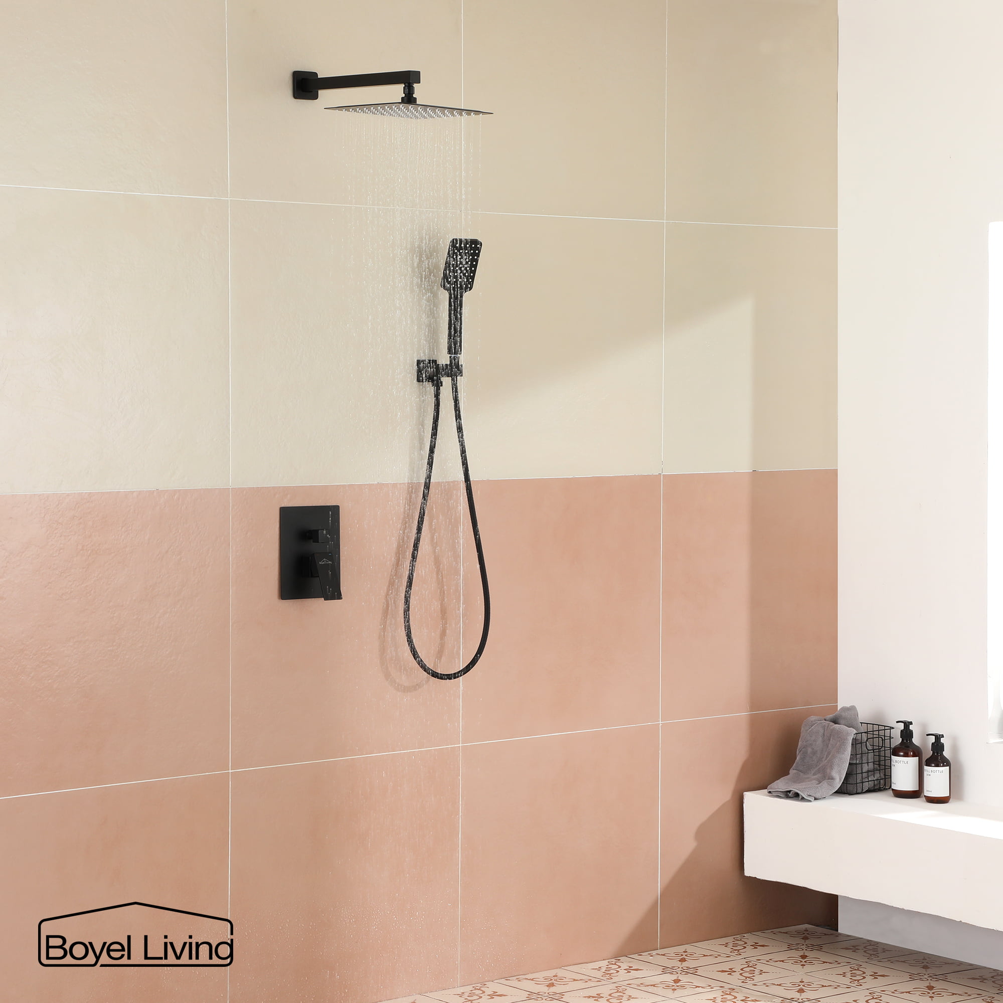 Boyel Living 10 in. 2.5 GPM Wall Mount Rain Dual Shower Heads Shower System in Brushed Nickel/Matte Black-Boyel Living