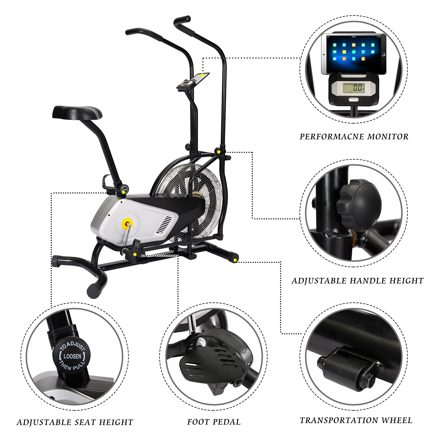Exercise Fan Bike With Air Resistance System-Belt And Chain Drive-Boyel Living