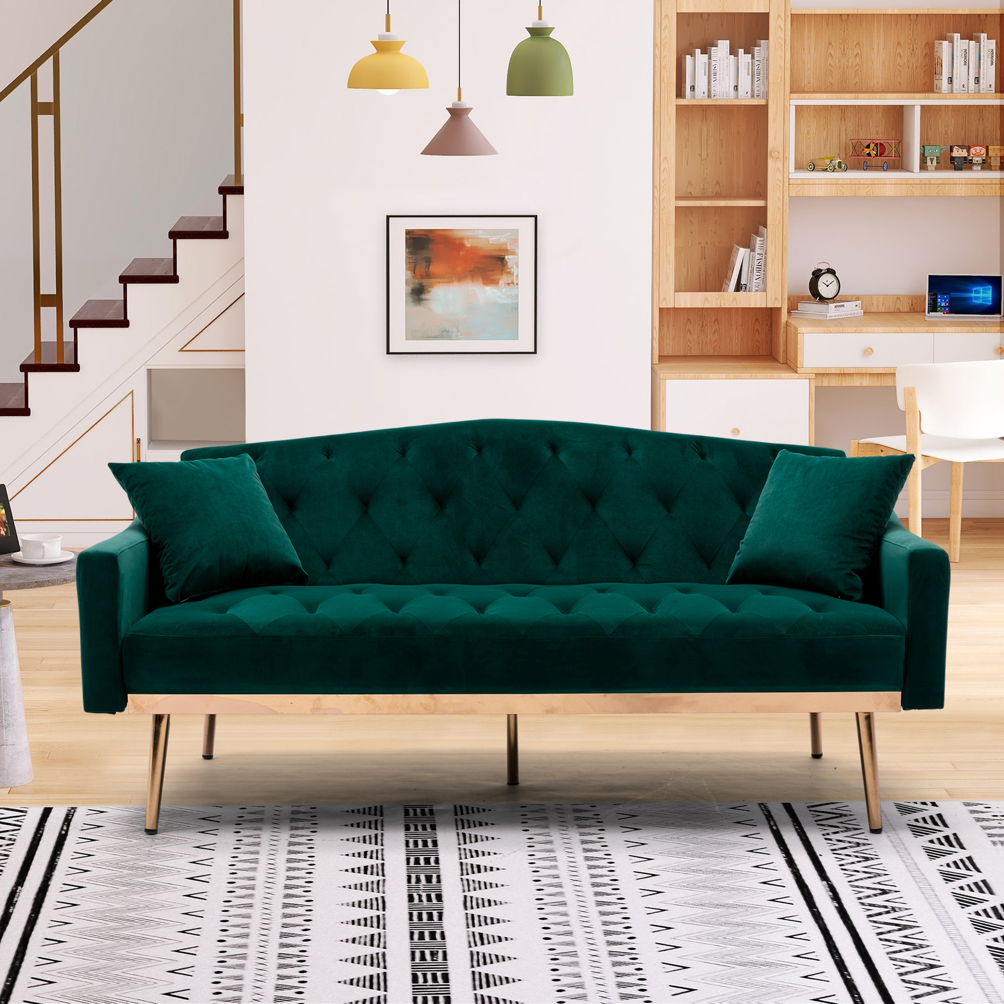 COOLMORE  Velvet  Sofa , Accent sofa .loveseat sofa with Stainless feet  Green  Velvet-Boyel Living