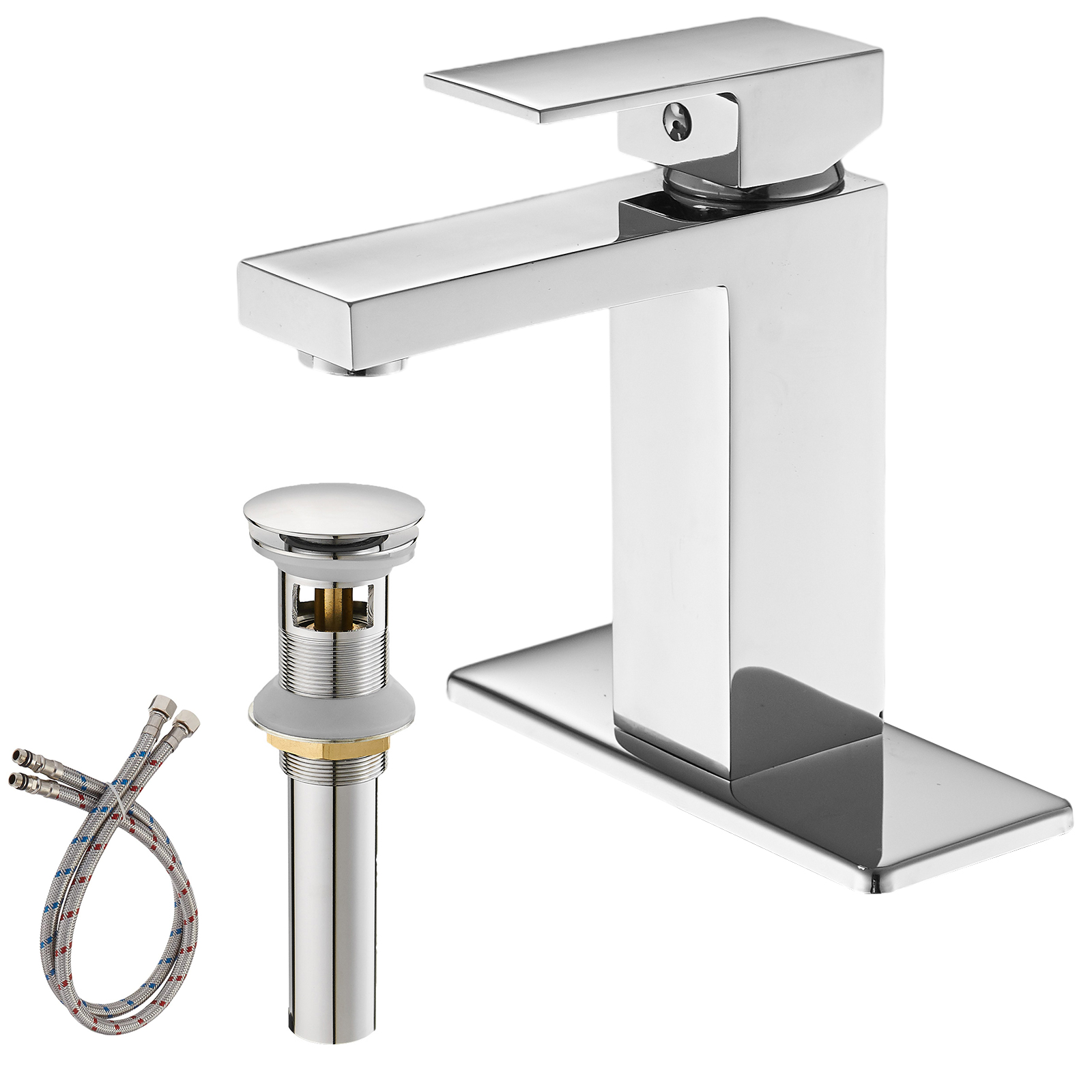 Boyel Living Single Handle Single Hole Bathroom Faucet with Deckplate Included, Pop Up Drain and Water Supply Hoses in Chrome/Matte Black/Brushed Nickel/Oil Rubbed Bronze