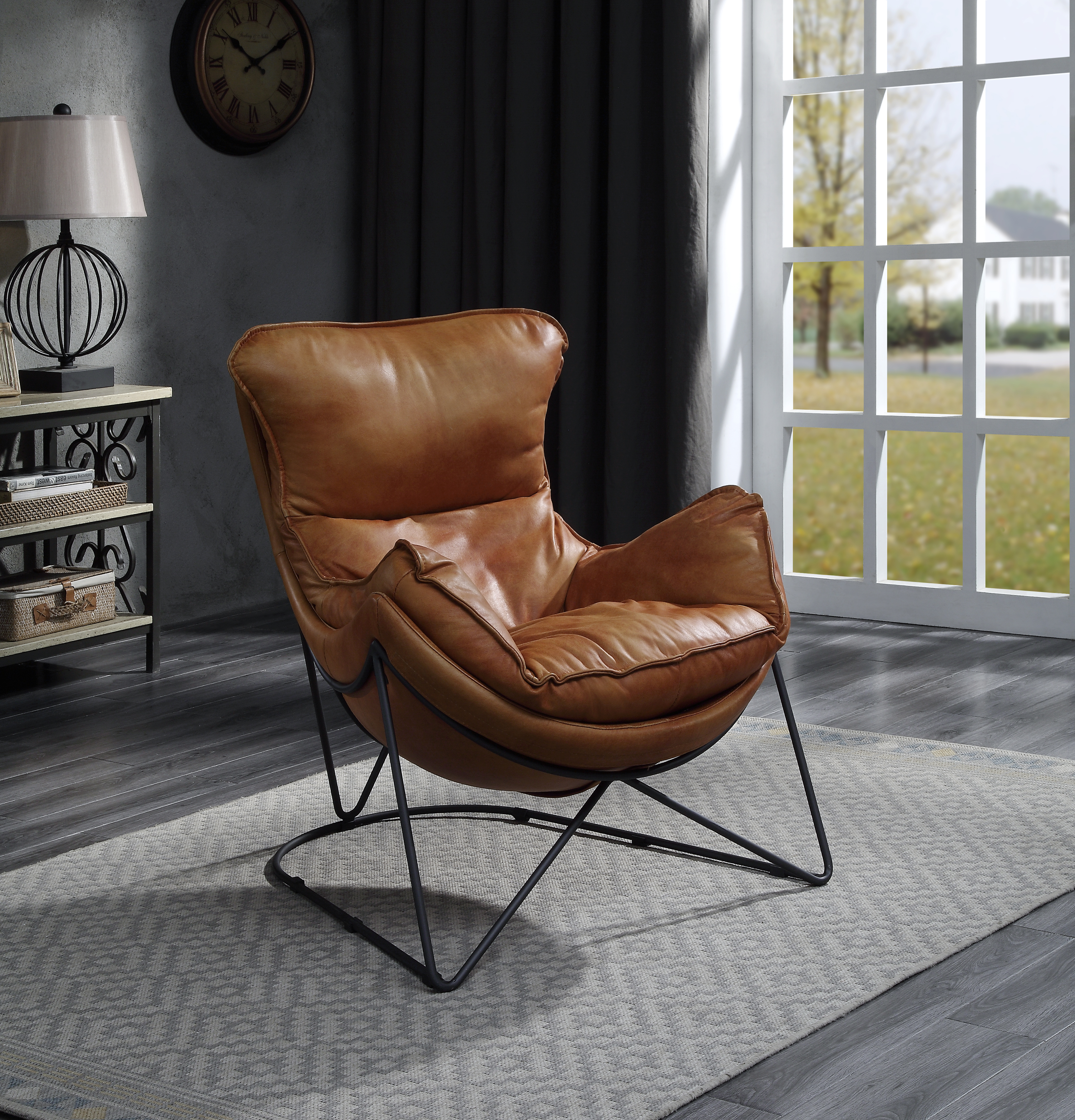 ACME Thurshan Accent Chair in Aperol Top Grain Leather  Black Finish-Boyel Living