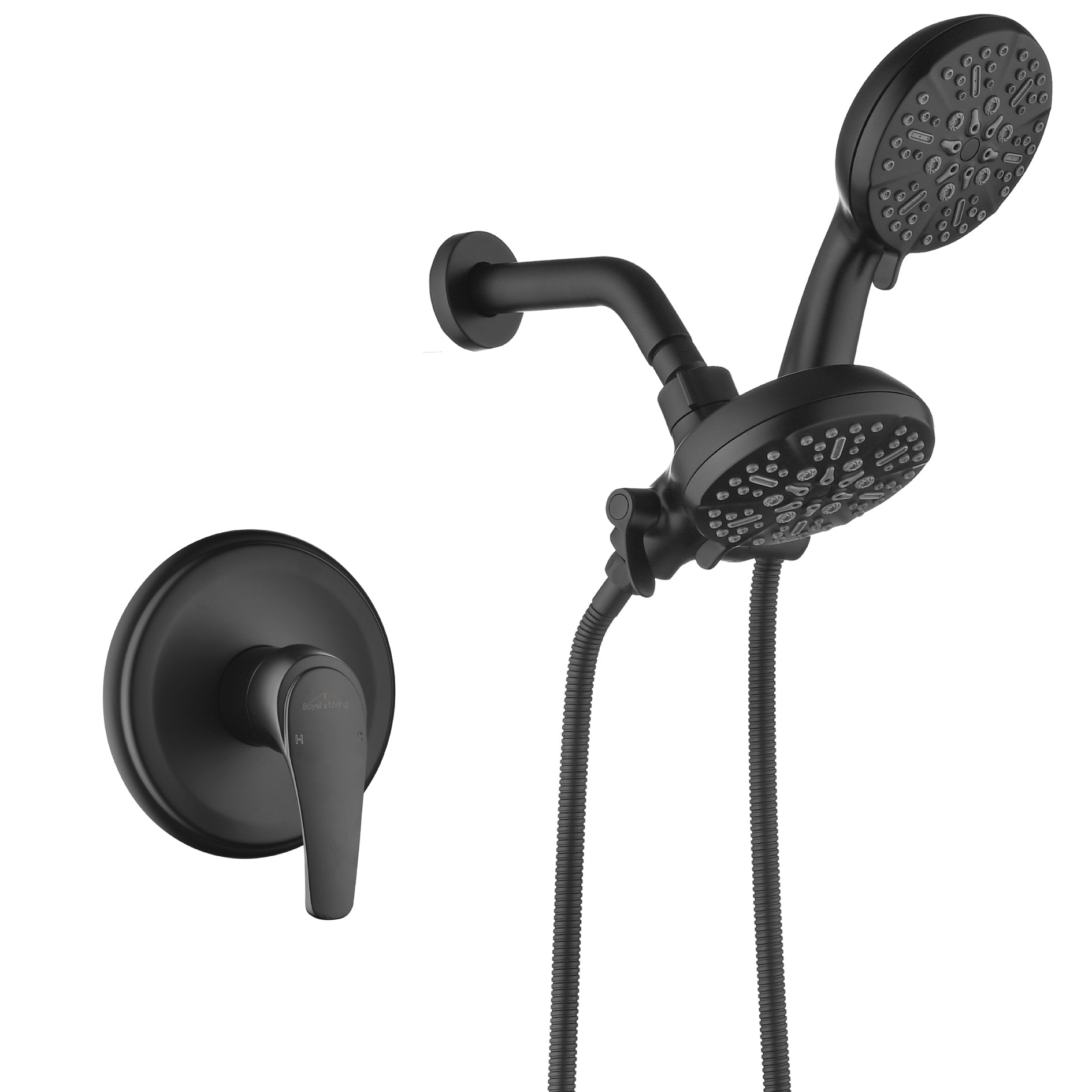 Boyel Living 5-Spray Patterns with 2.5 GPM 4.72 in. Wall Mount Dual Shower Heads in Matte Black (Valve and Handle Trim Included)-Boyel Living