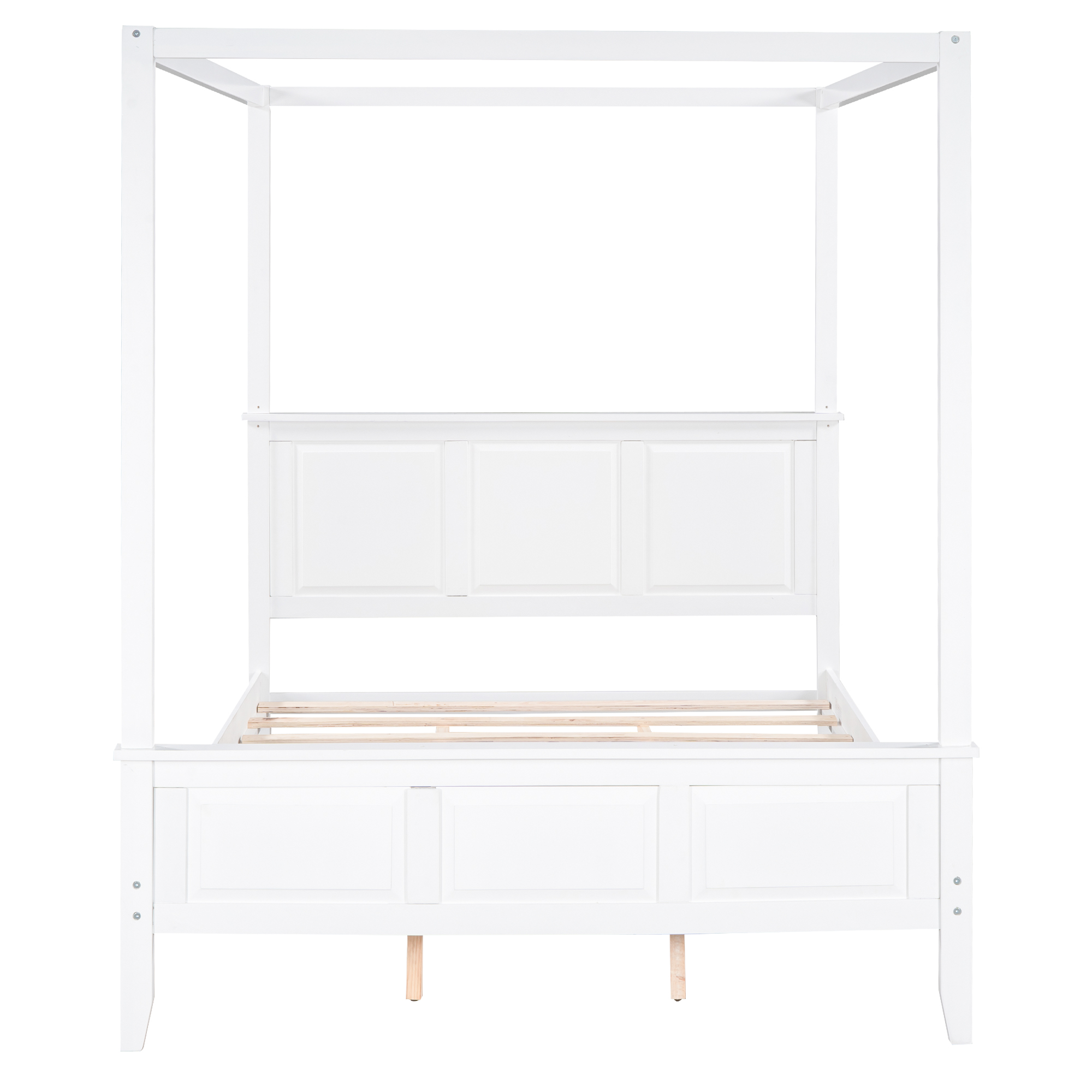 Queen Size Canopy Platform Bed with Headboard and Footboard,Slat Support Leg,White 