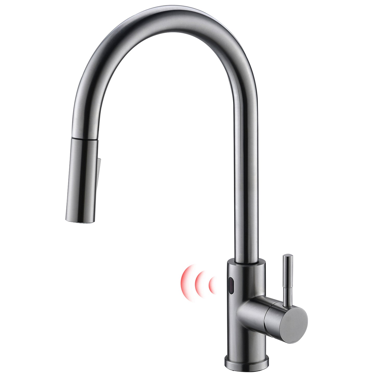 Single-Handle Touchless Pull-Out Sprayer Kitchen Faucet with Water Supply Lines in Brushed Nickel( Deckplate and Batteries Not Included )-Boyel Living