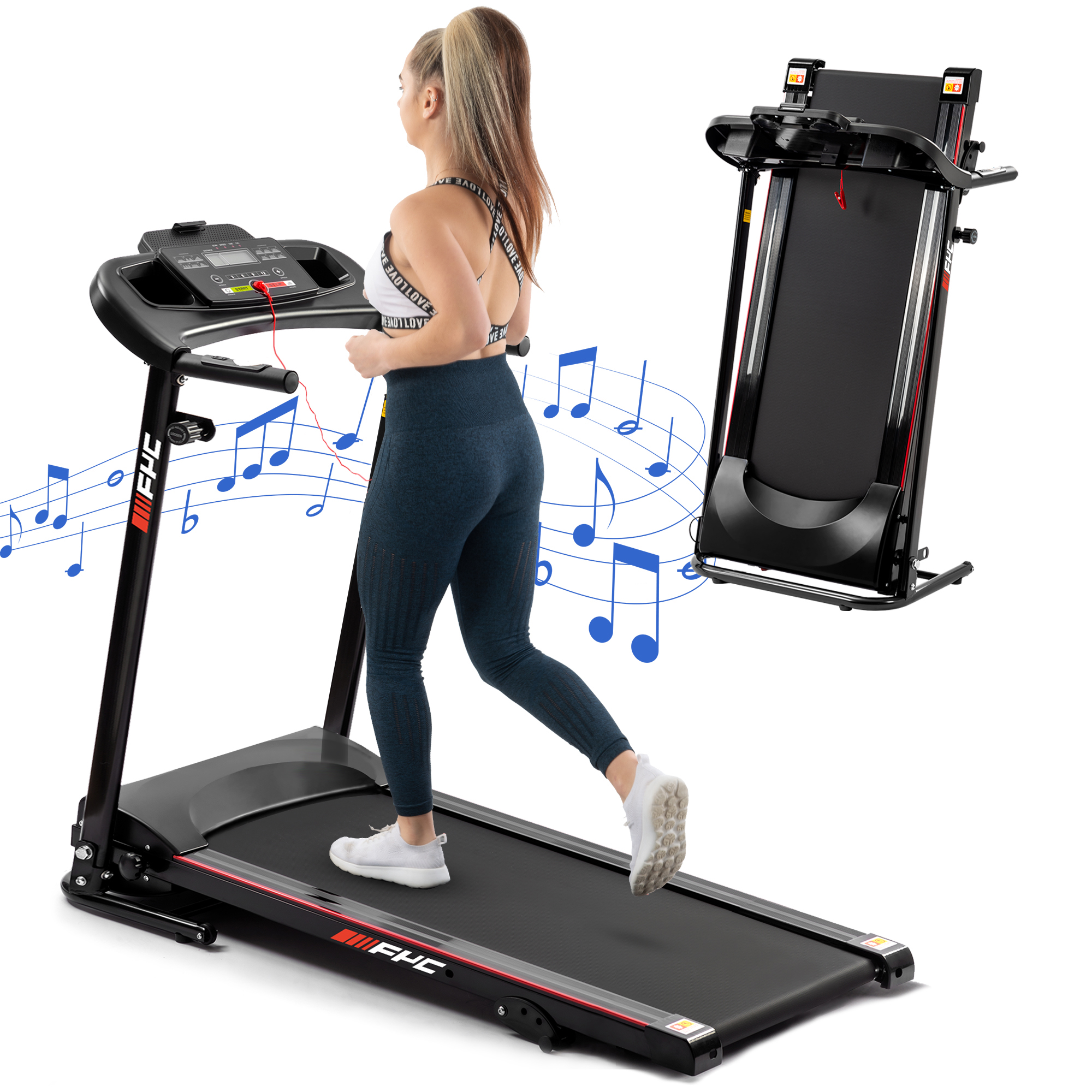 FYC Folding Treadmills for Home with Bluetooth and Incline, Portable Running Machine Electric Compact Treadmills Foldable for Exercise Home Gym Fitness Walking Jogging-Boyel Living