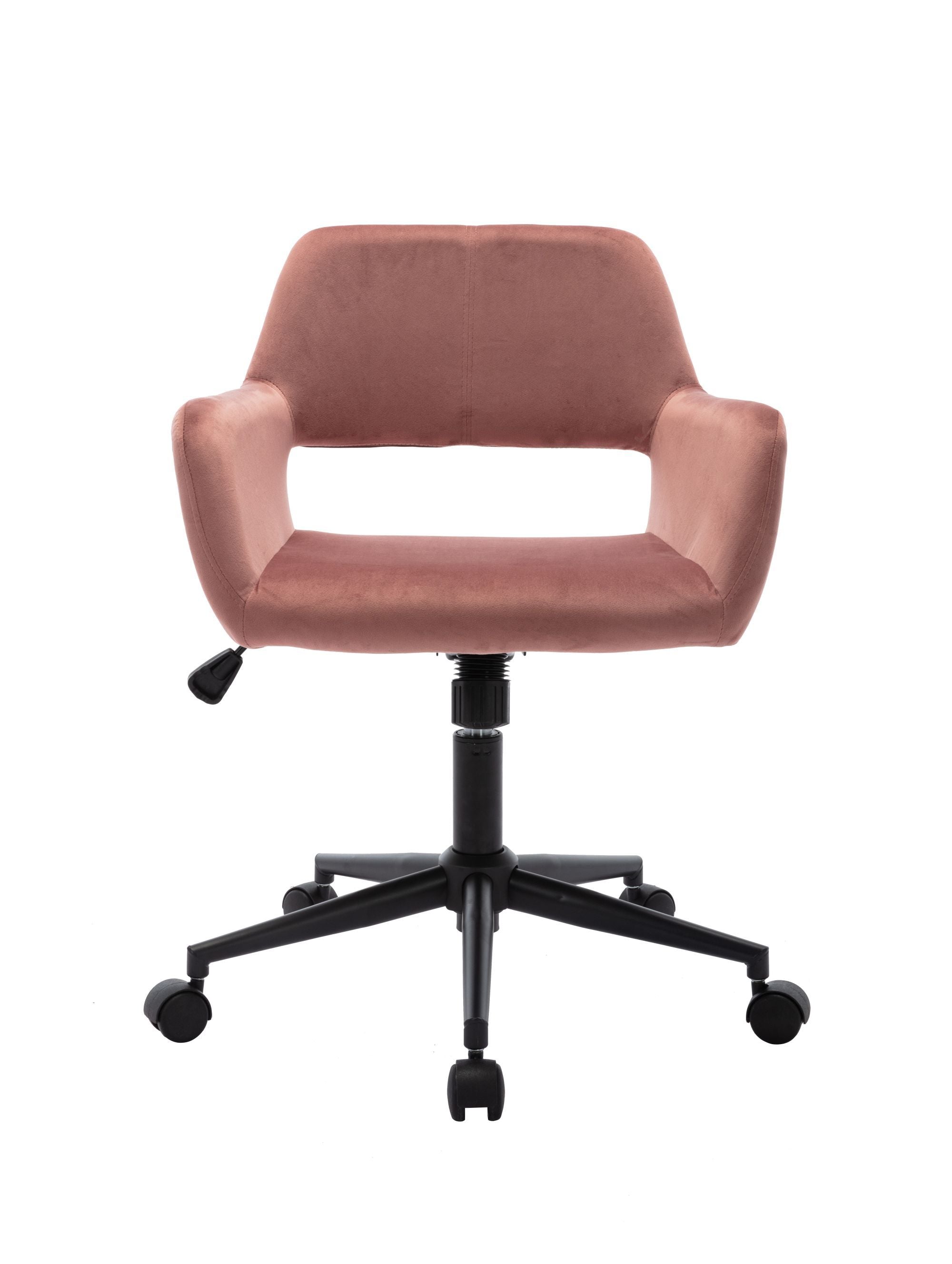 Home Office Chair with Velvet Upholstered, Height-Adjustable with Black finished Steel Base, Pink-Boyel Living