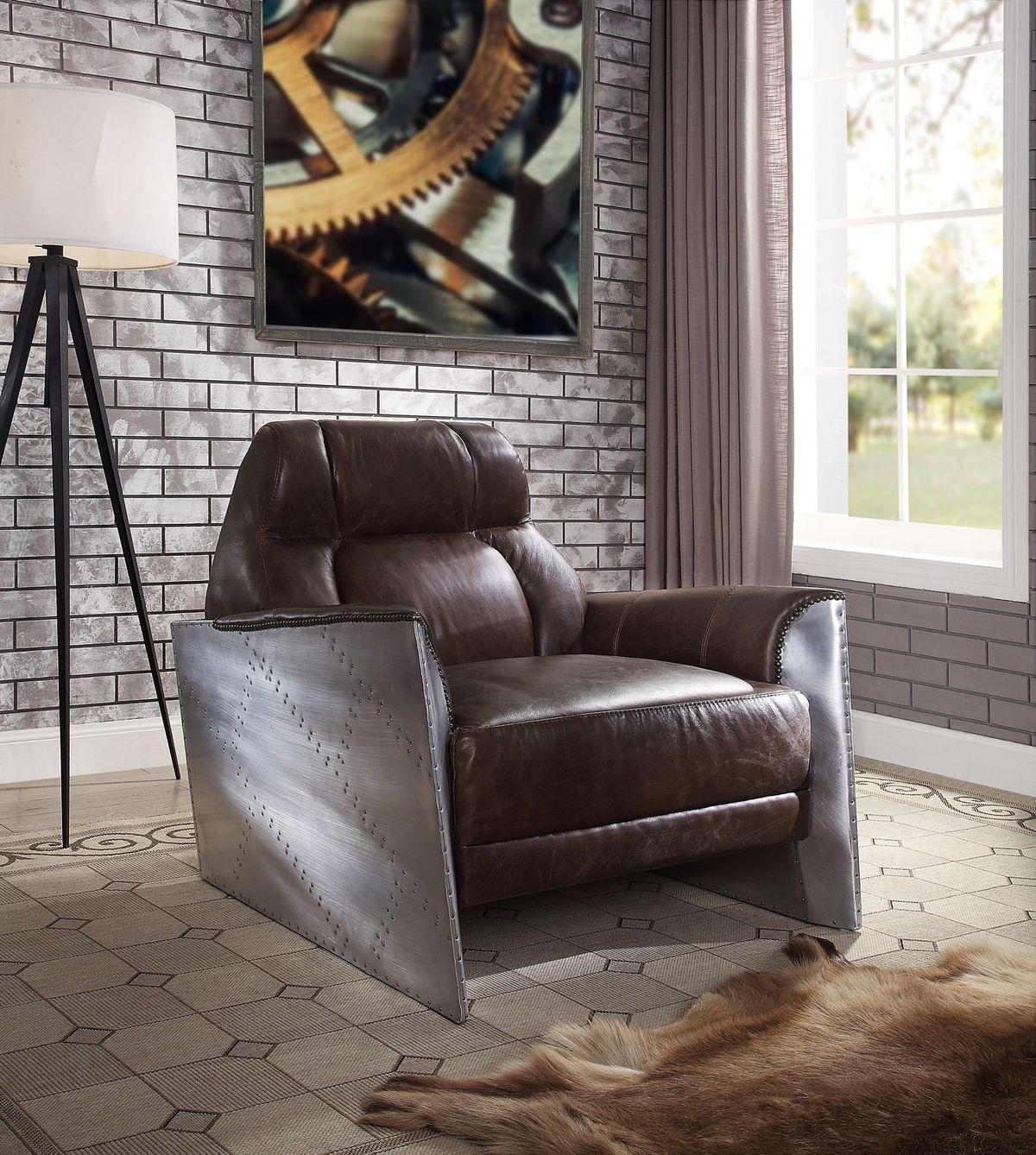 ACME Brancaster Accent Chair, Espresso Top Grain Leather  Aluminum-Boyel Living