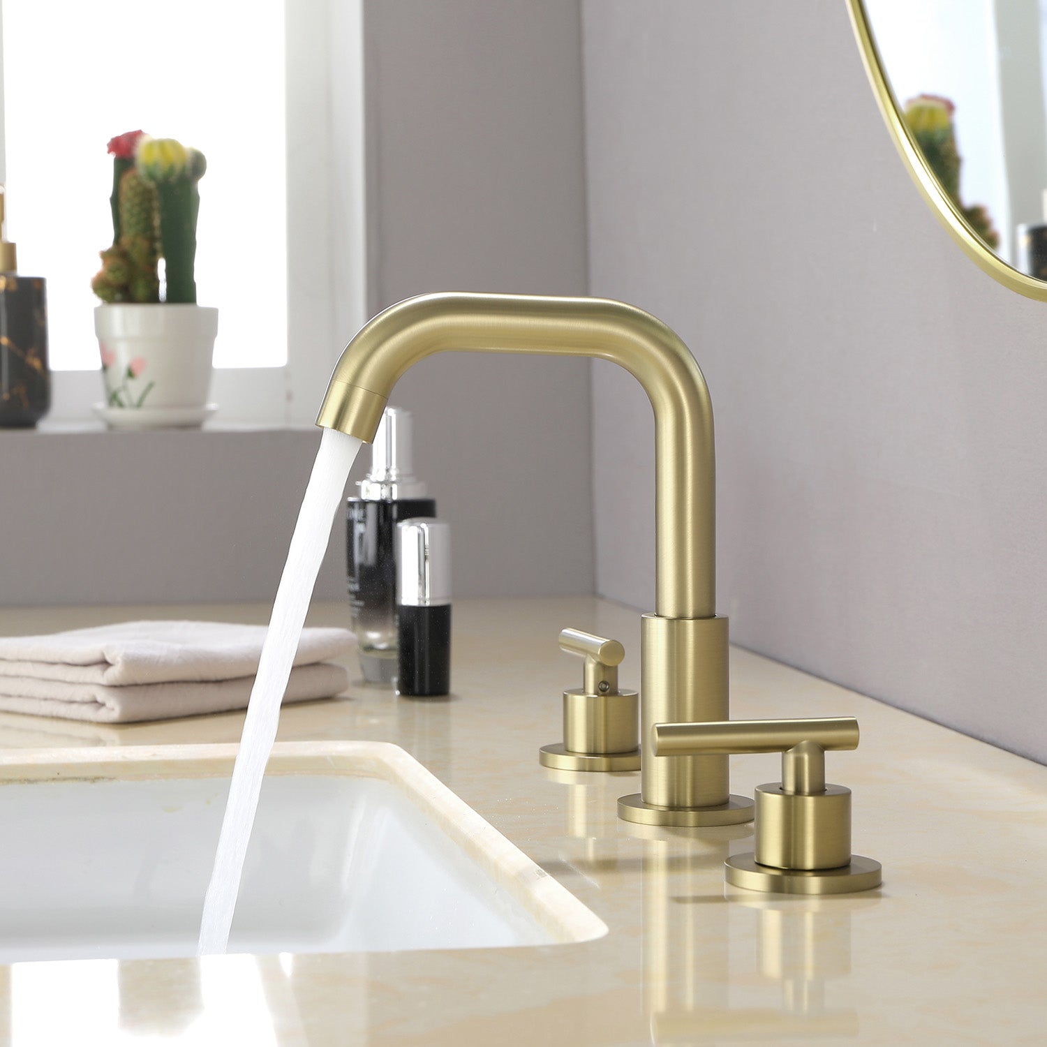 Boyel Living 8 in. Widespread 2-Handle Mid-Arc Bathroom Faucet with Valve and cUPC Water Supply Lines in Brushed Gold-Boyel Living