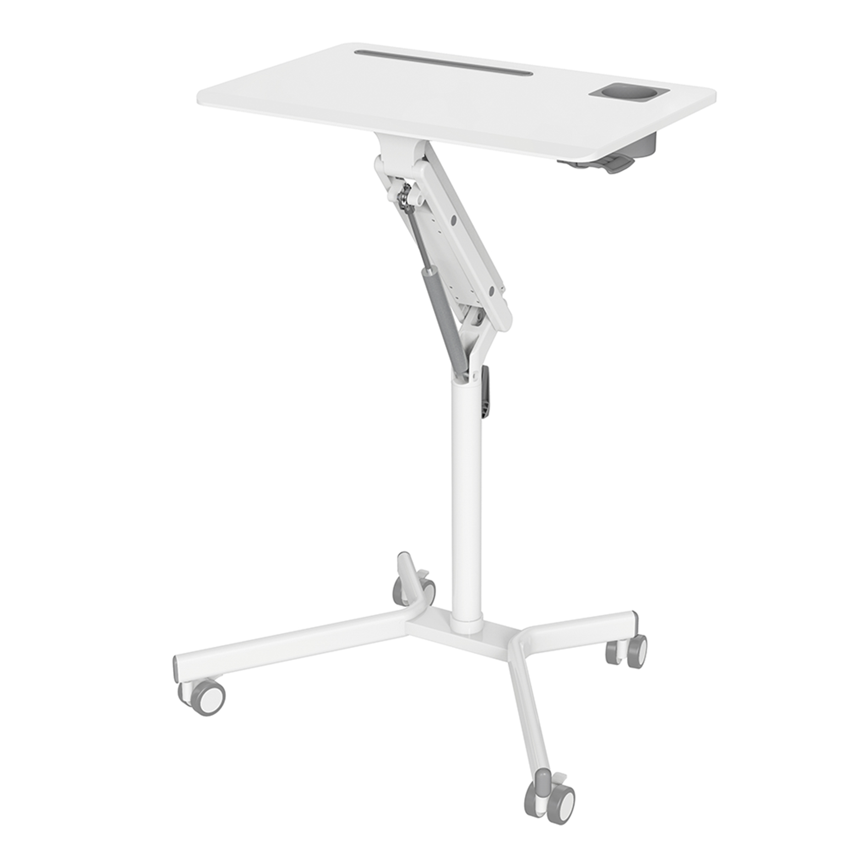 【Video Provided】Adjustable Height Pneumatic Standing or Sitting Laptop Desk 27.6 inches,Modern Style Home Office Workstation ,White-Boyel Living