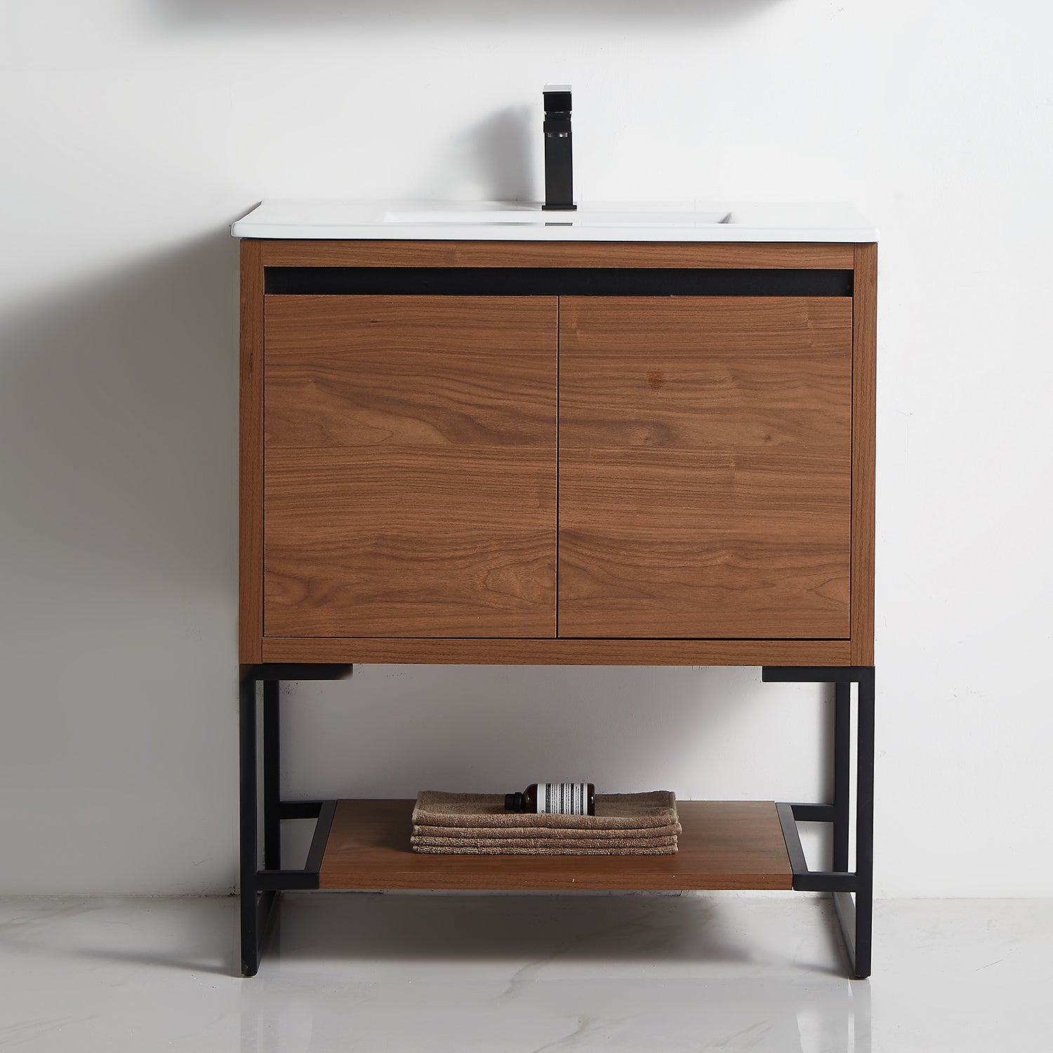 Brown Ebony Freestanding Bath Vanity Cabinet with Ceramics Vanity Top in White with White Basin-Boyel Living