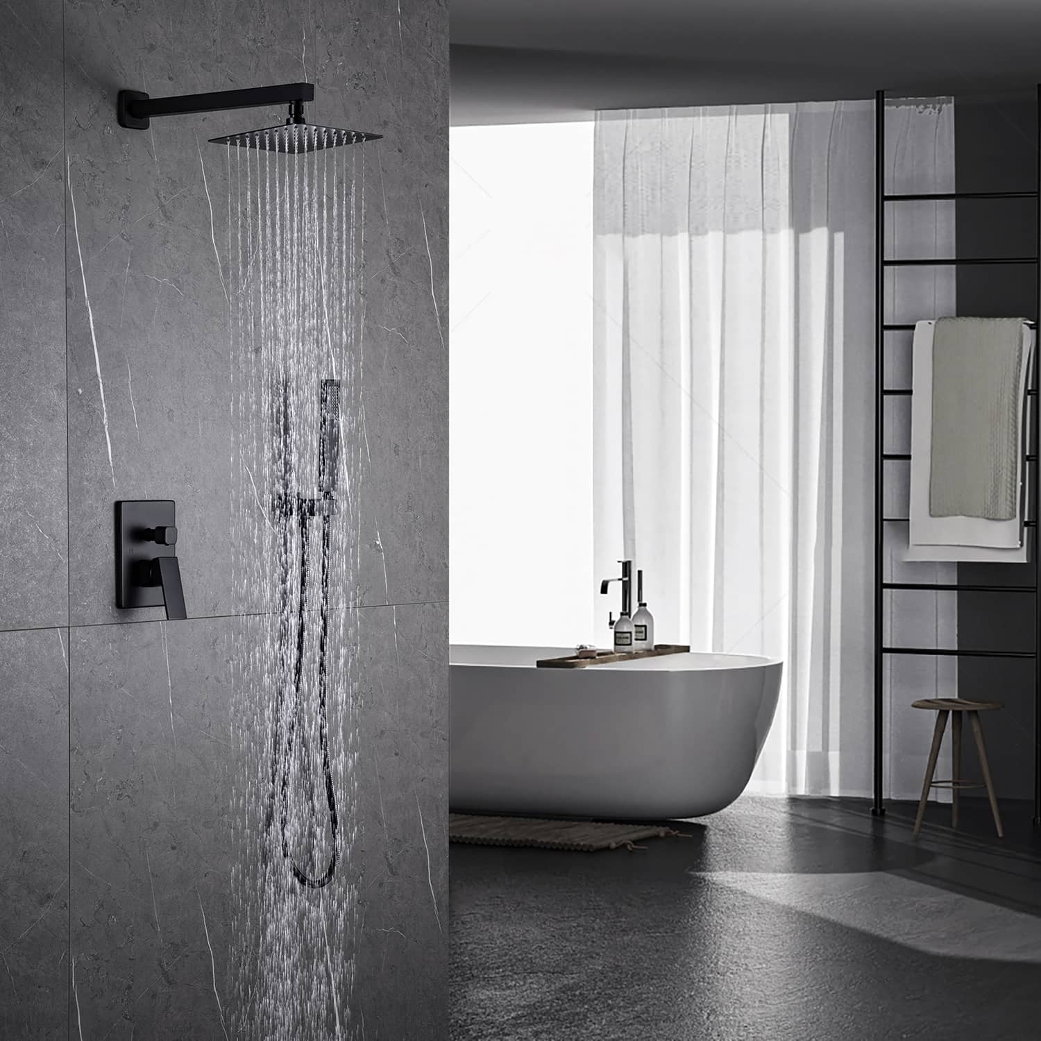 10 in. Square Shower System Bathroom Shower Towers with Hand-Shower in Matte Black-Boyel Living