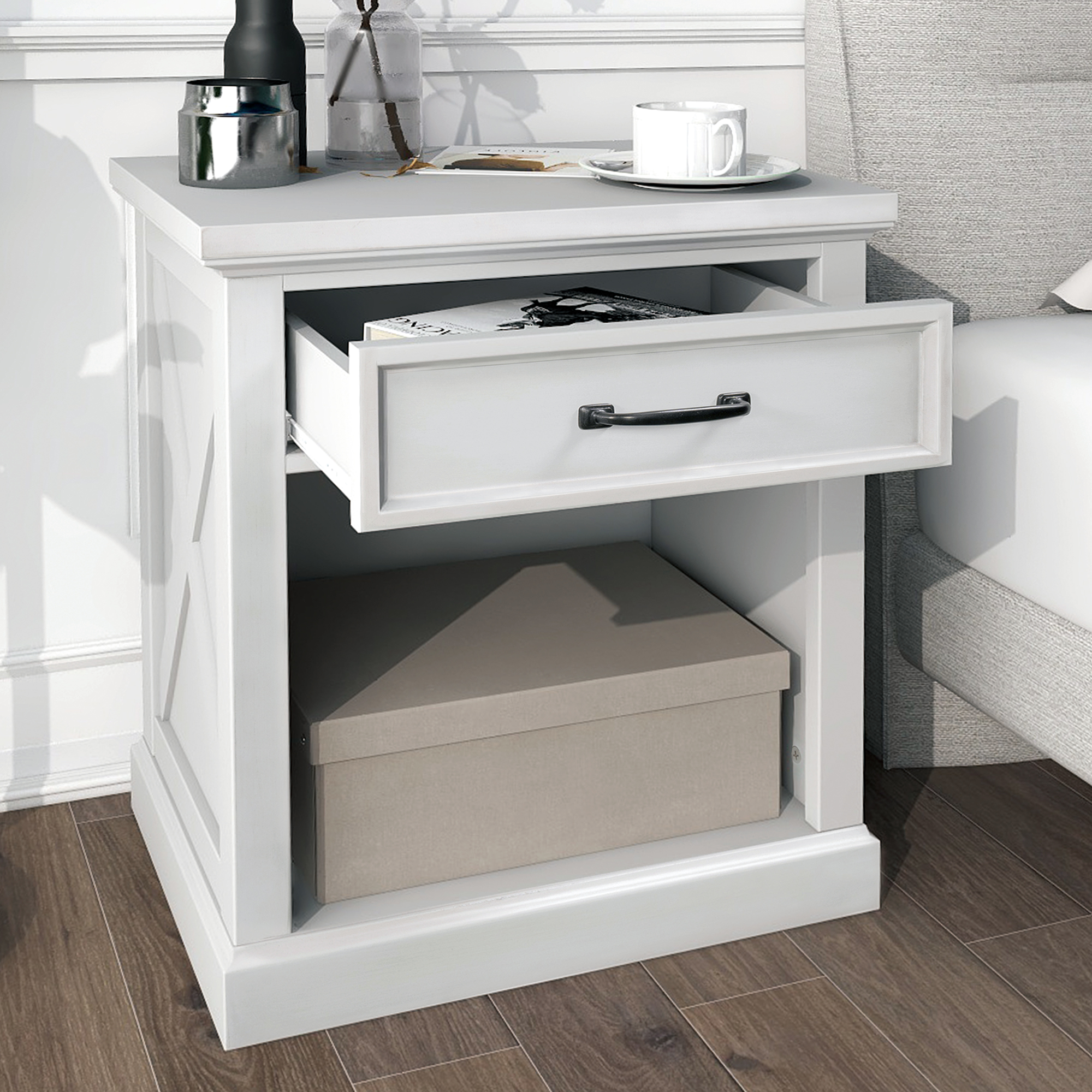 Modern Wooden Nightstand with Drawers Storage for Living Room/Bedroom, White-Boyel Living