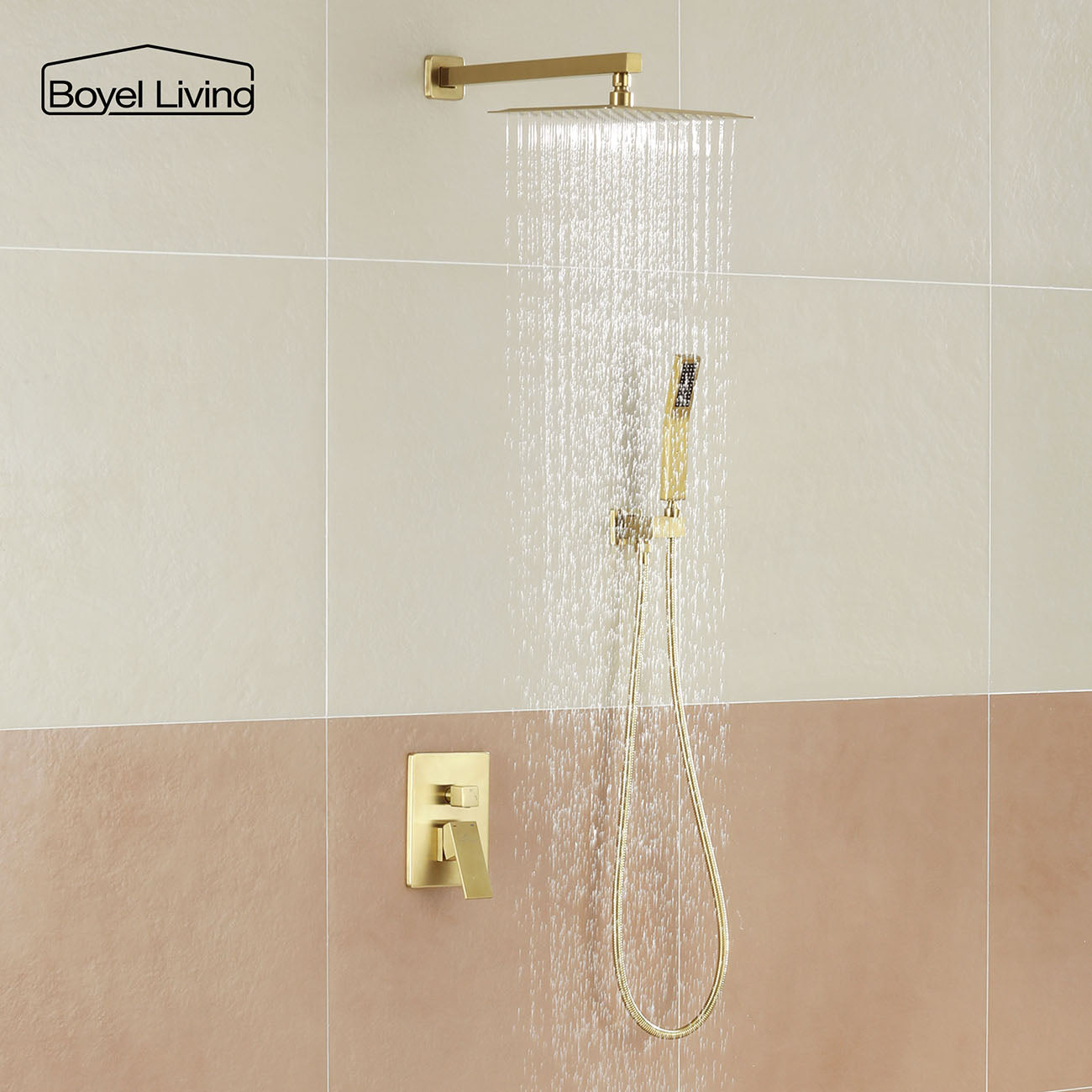 Boyel Living Wall Mounted Complete Shower System Dual Shower Heads Set Rainfall Shower Head System-Boyel Living