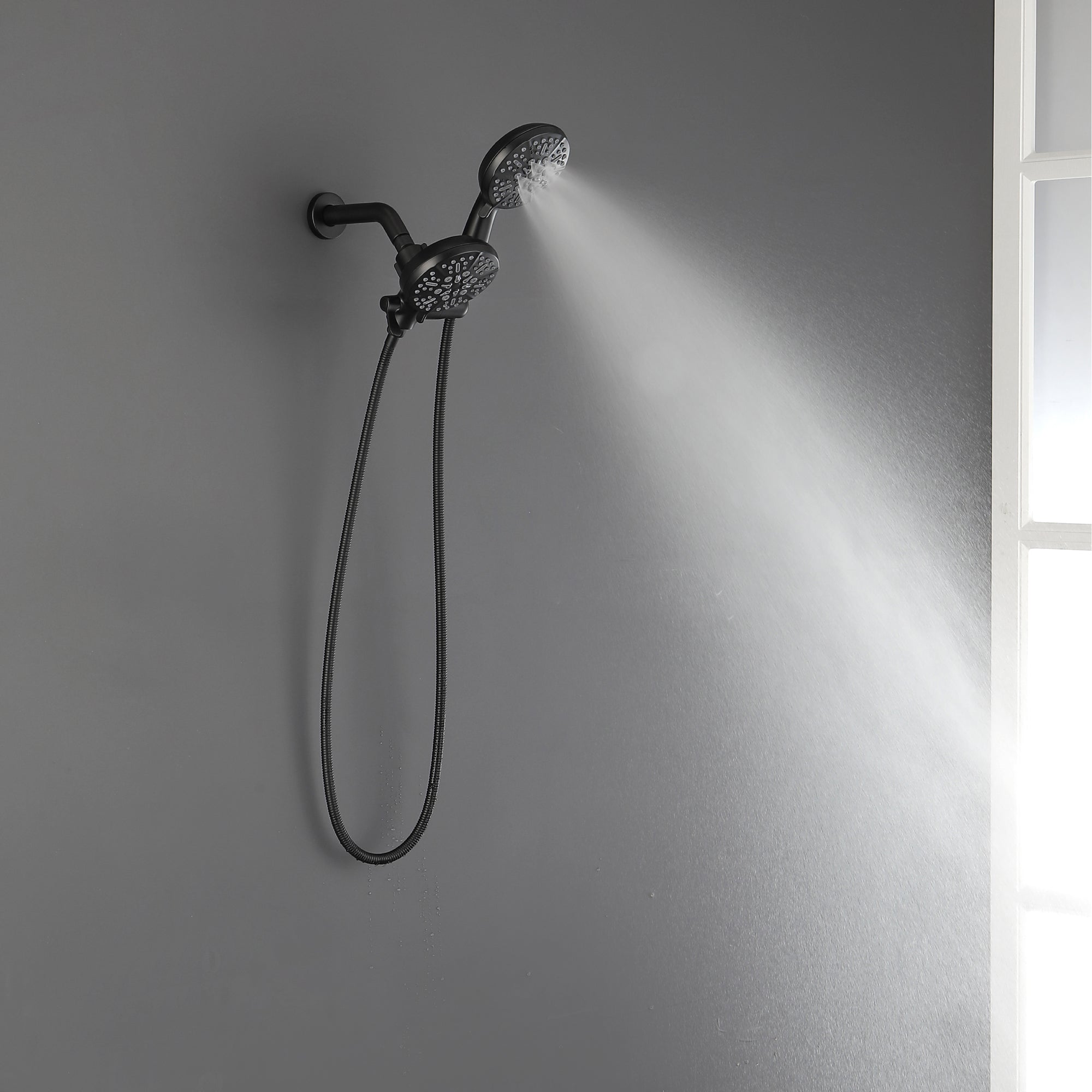 5-Spray Patterns with 2.5 GPM 4.72 in. Wall Mount Dual Shower Heads in Matte Black (Valve and Handle Trim Not Included)-Boyel Living