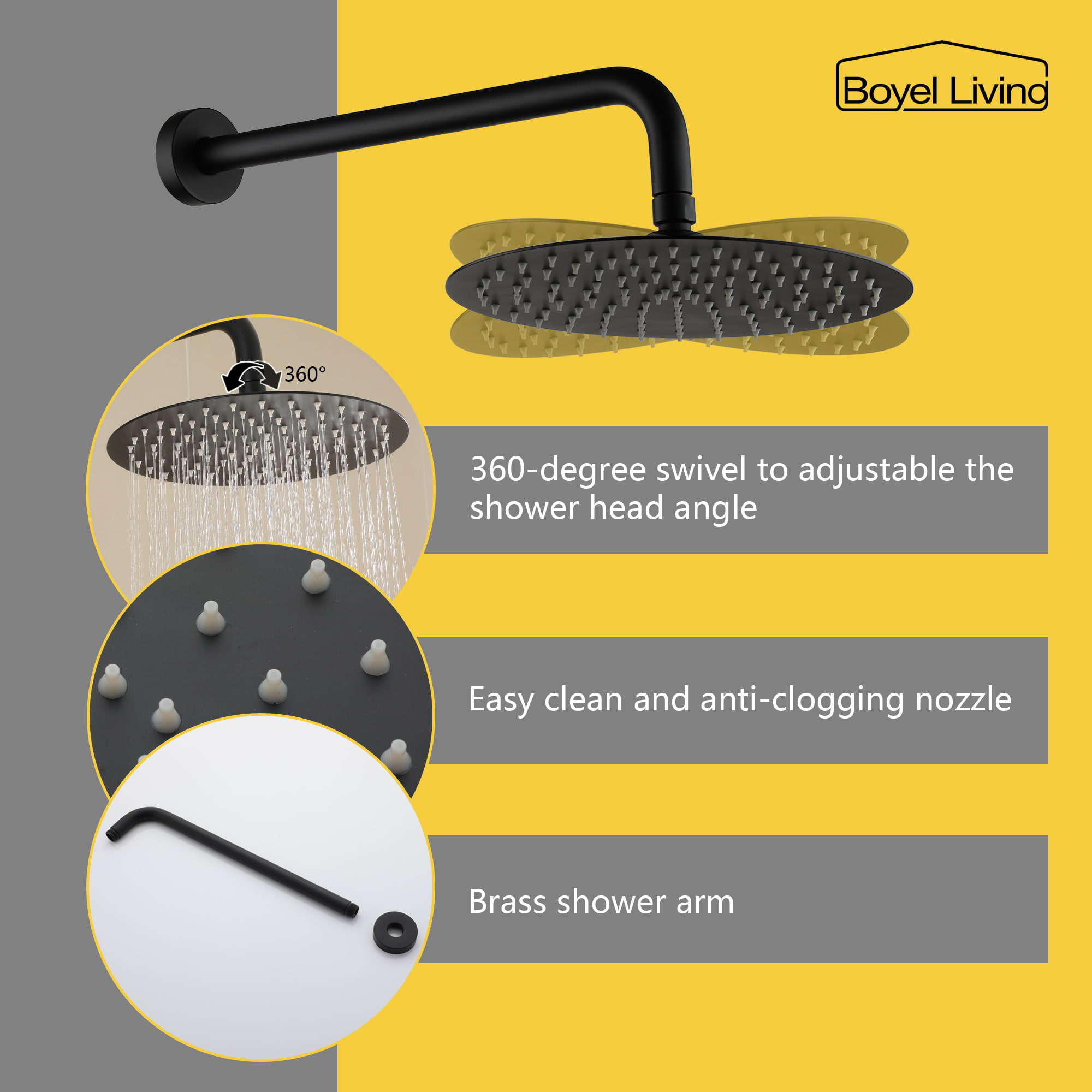 Boyel Living Classic Round Shower System 10 in. Wall Mounted Dual Shower Heads in Matte Black-Boyel Living