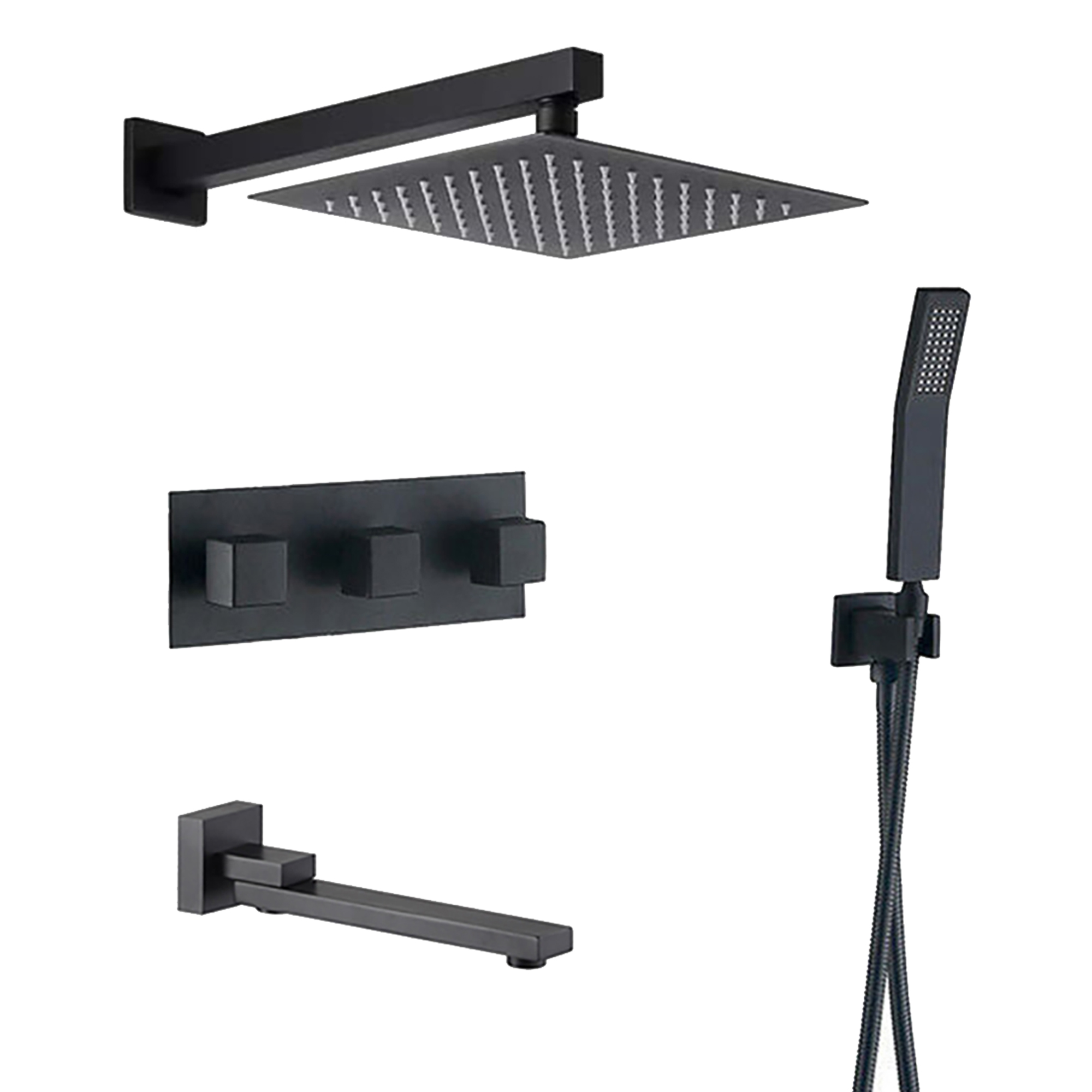 10 in. Wall Mounted Shower System with Handheld Shower Head and Tub Spout in Matte Black-Boyel Living