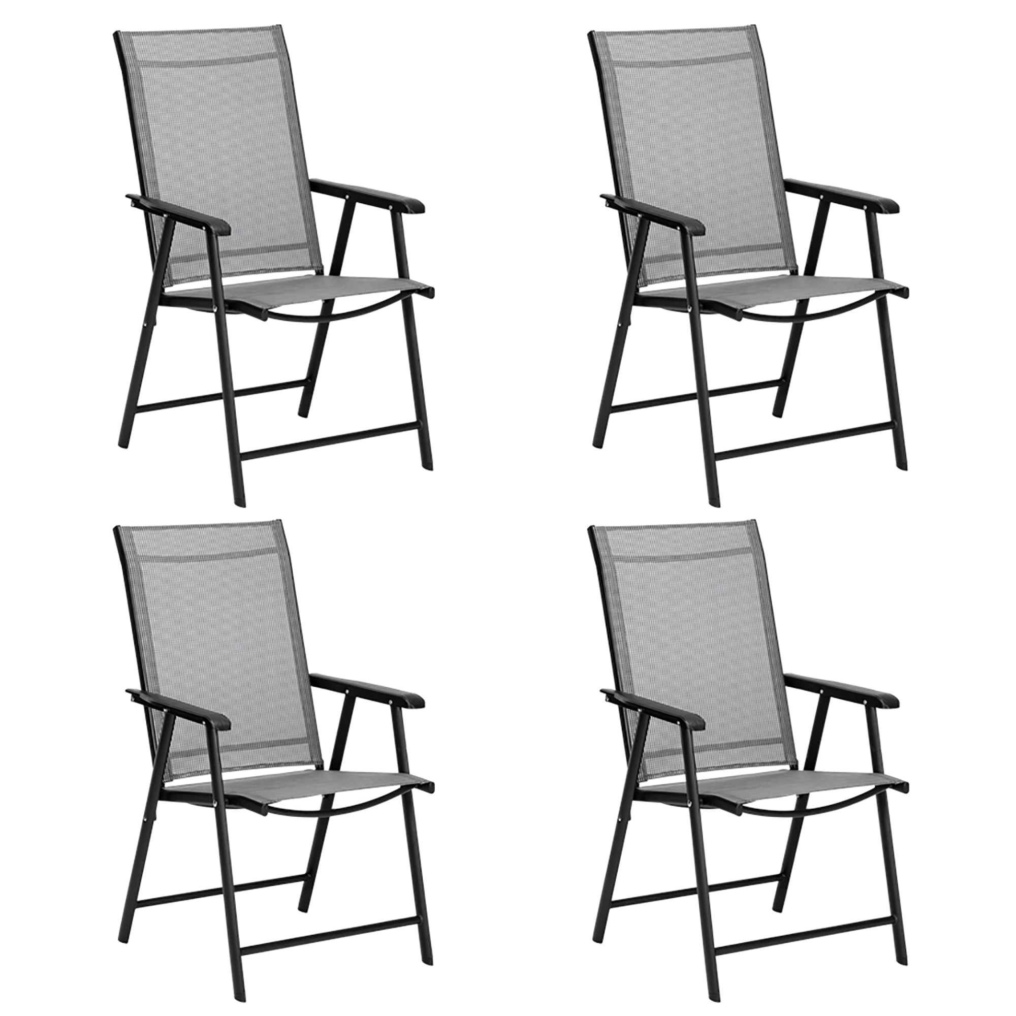 4-Pack Patio Folding Chairs Portable for Outdoor Camping, Beach, Deck Dining Chair with Armrest, Patio Textilene Chairs Set of 4, Gray-Boyel Living