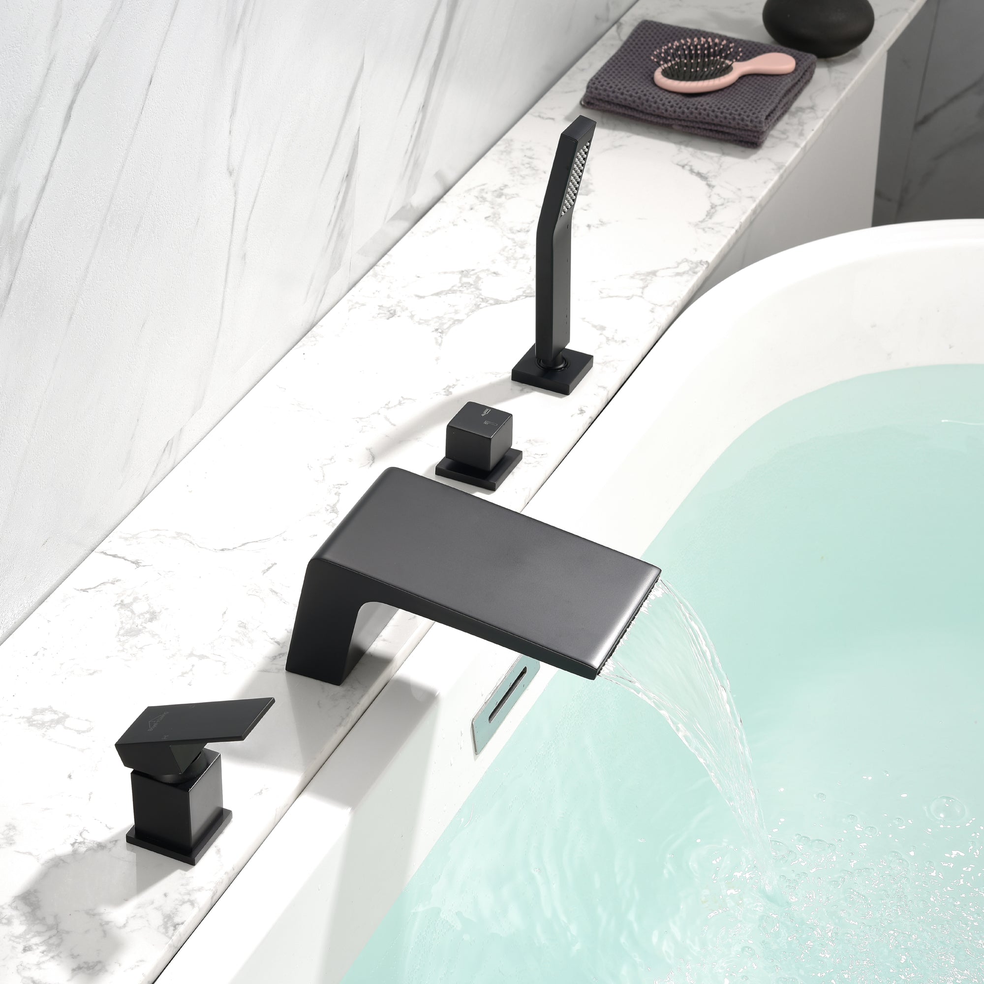 Boyel Living Tub Deck Mount Roman Bathtub Faucet with Hand Shower and Water Suply Hose-Boyel Living