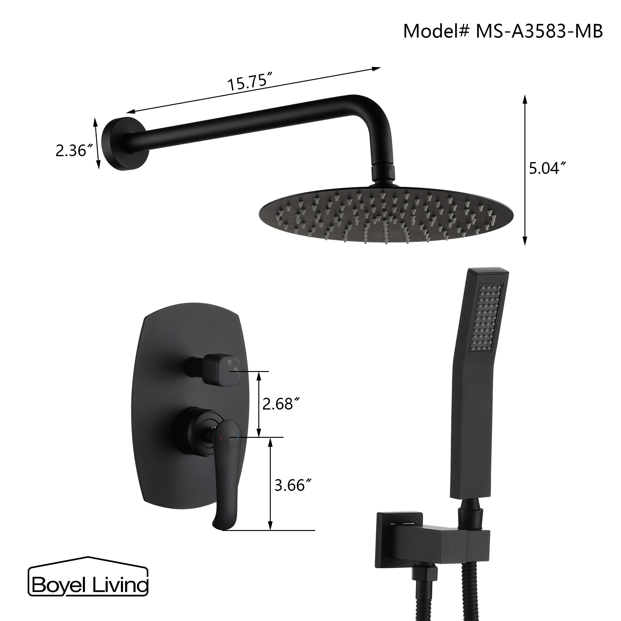 Boyel Living Classic Round Shower System 10 in. Wall Mounted Dual Shower Heads in Matte Black-Boyel Living