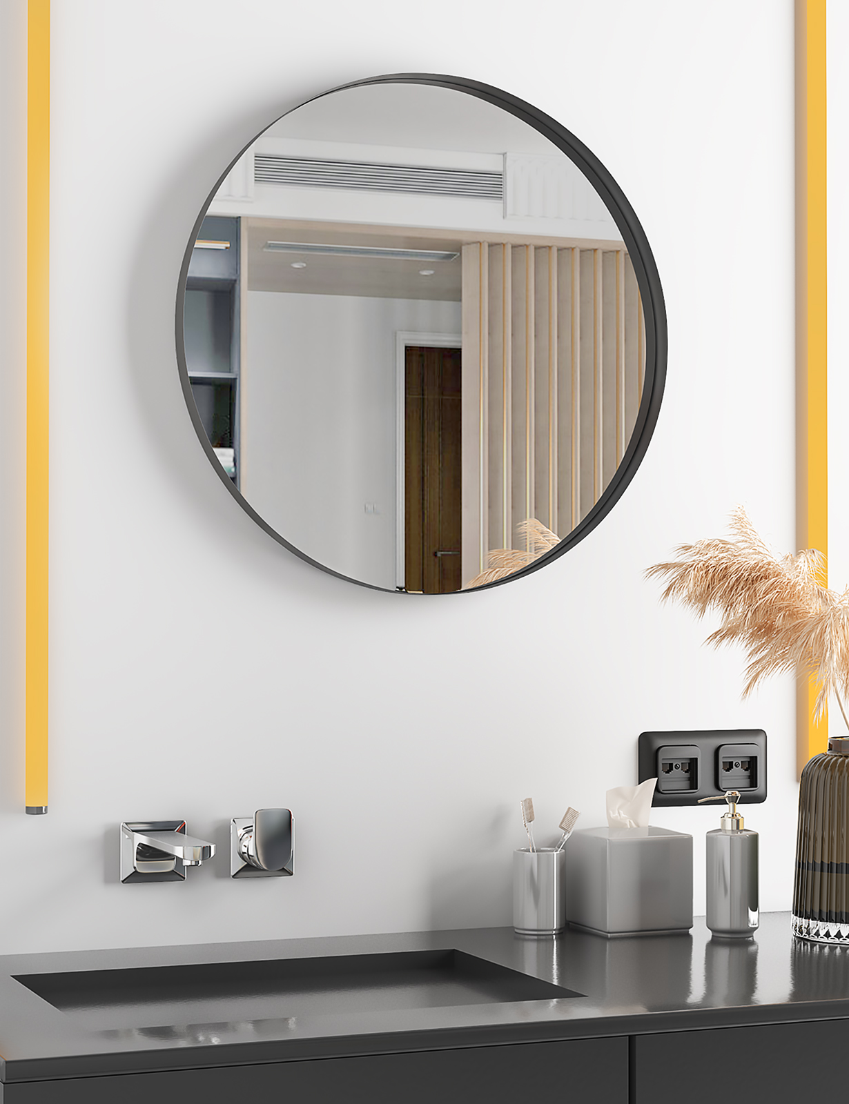 Metal Round Wall Mirror-Boyel Living