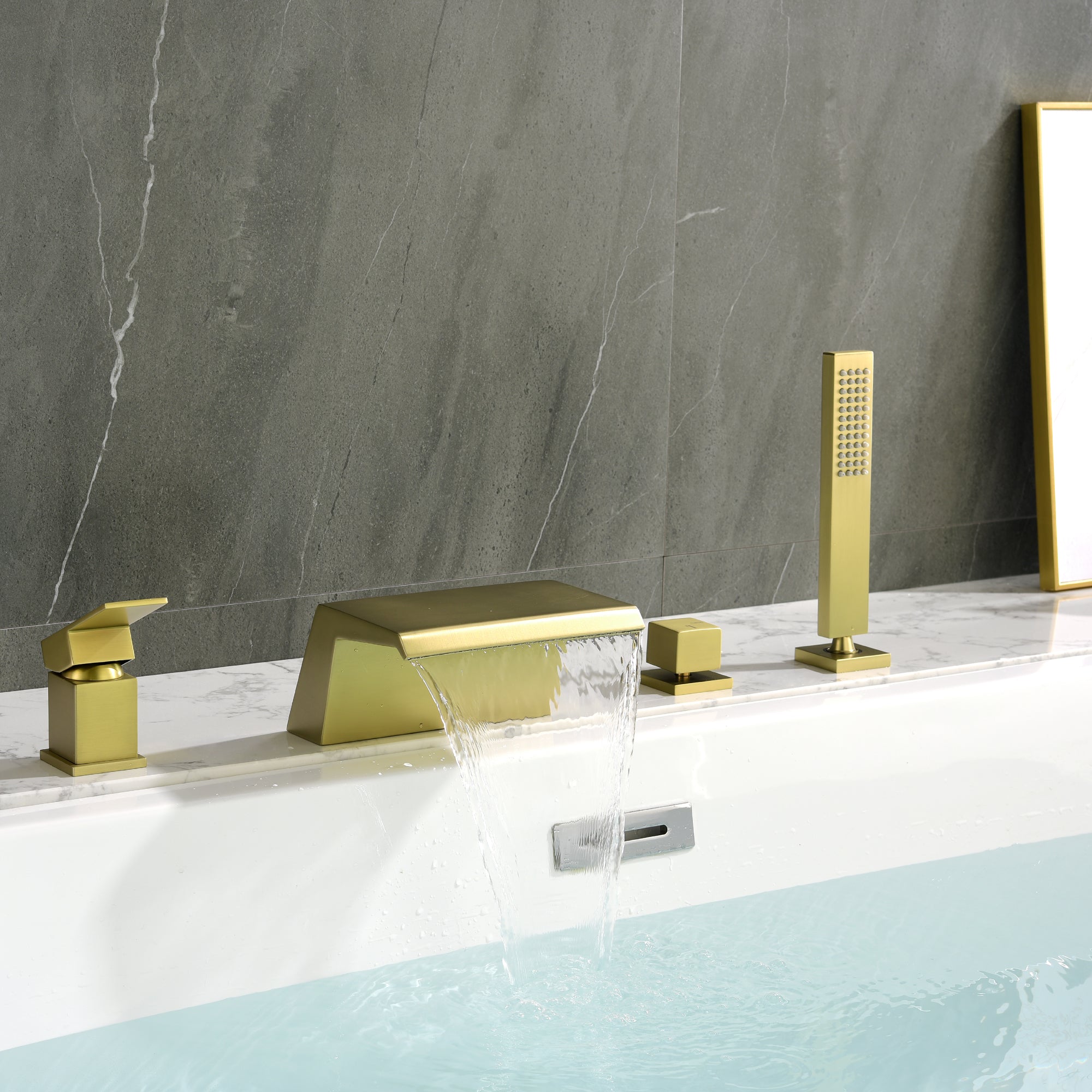 Boyel Living Bathtub Faucets Tub Deck Mount Roman Tub Faucet with Hand Shower and Water Suply Hose-Boyel Living