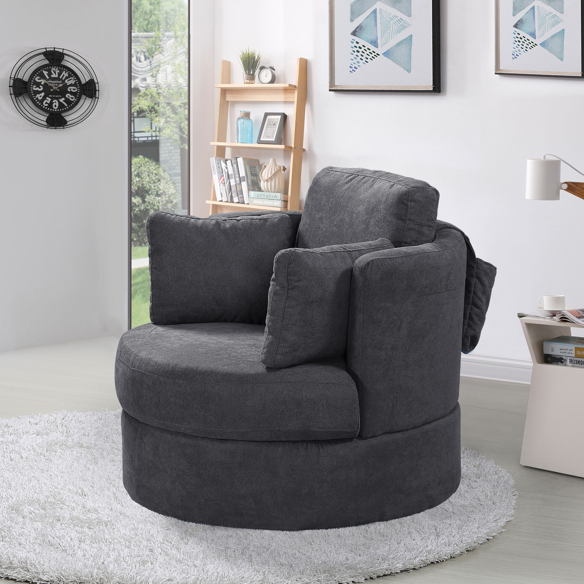 Welike Dark Grey Swivel Accent Barrel Modern Sofa Lounge Club