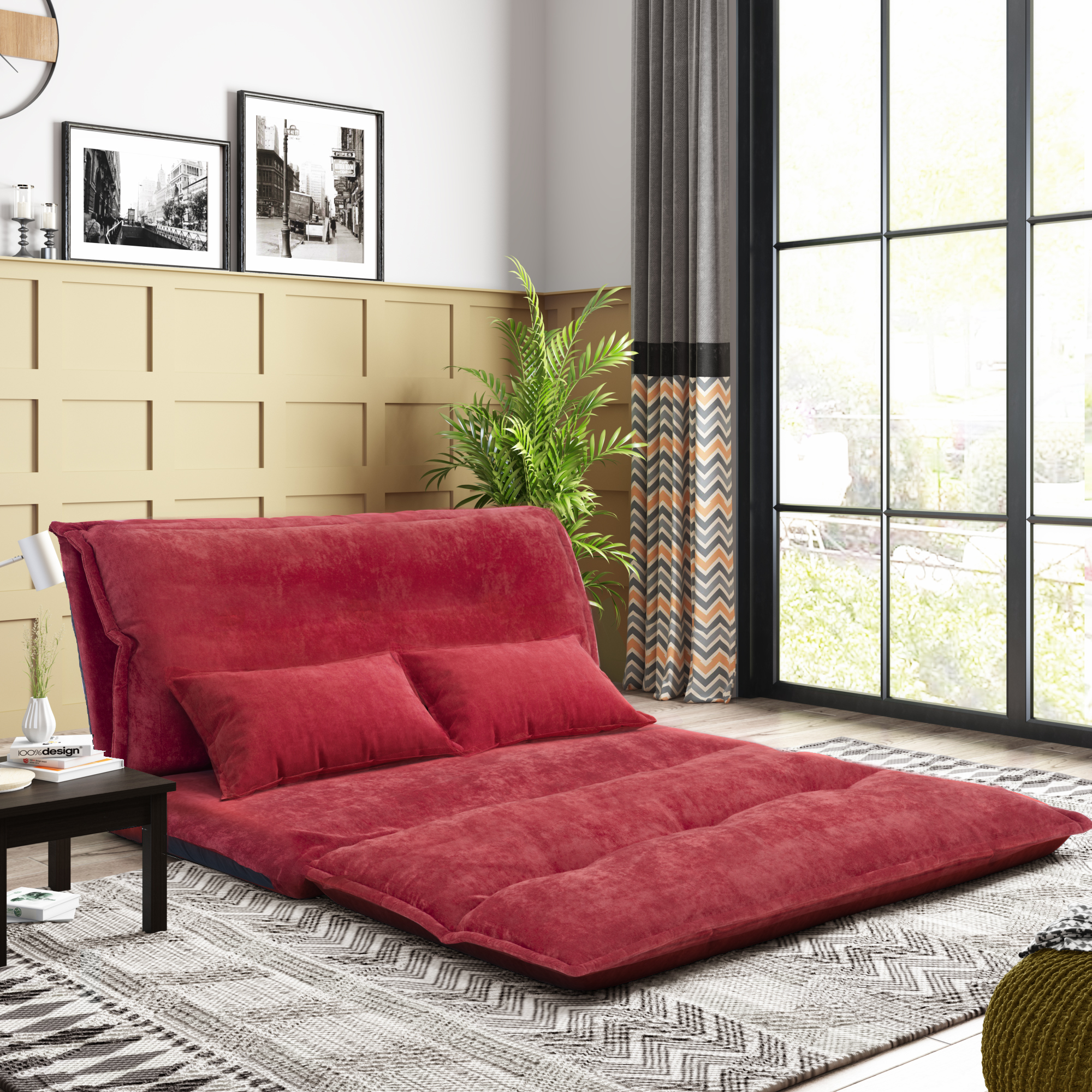Orisfur. Lazy Sofa Adjustable Folding Futon Sofa Video Gaming Sofa with Two Pillows-Boyel Living