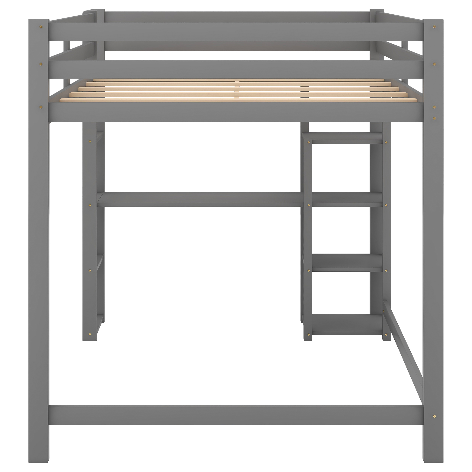 Full Size Loft Bed with Built-in Desk and Shelves,White/Gray