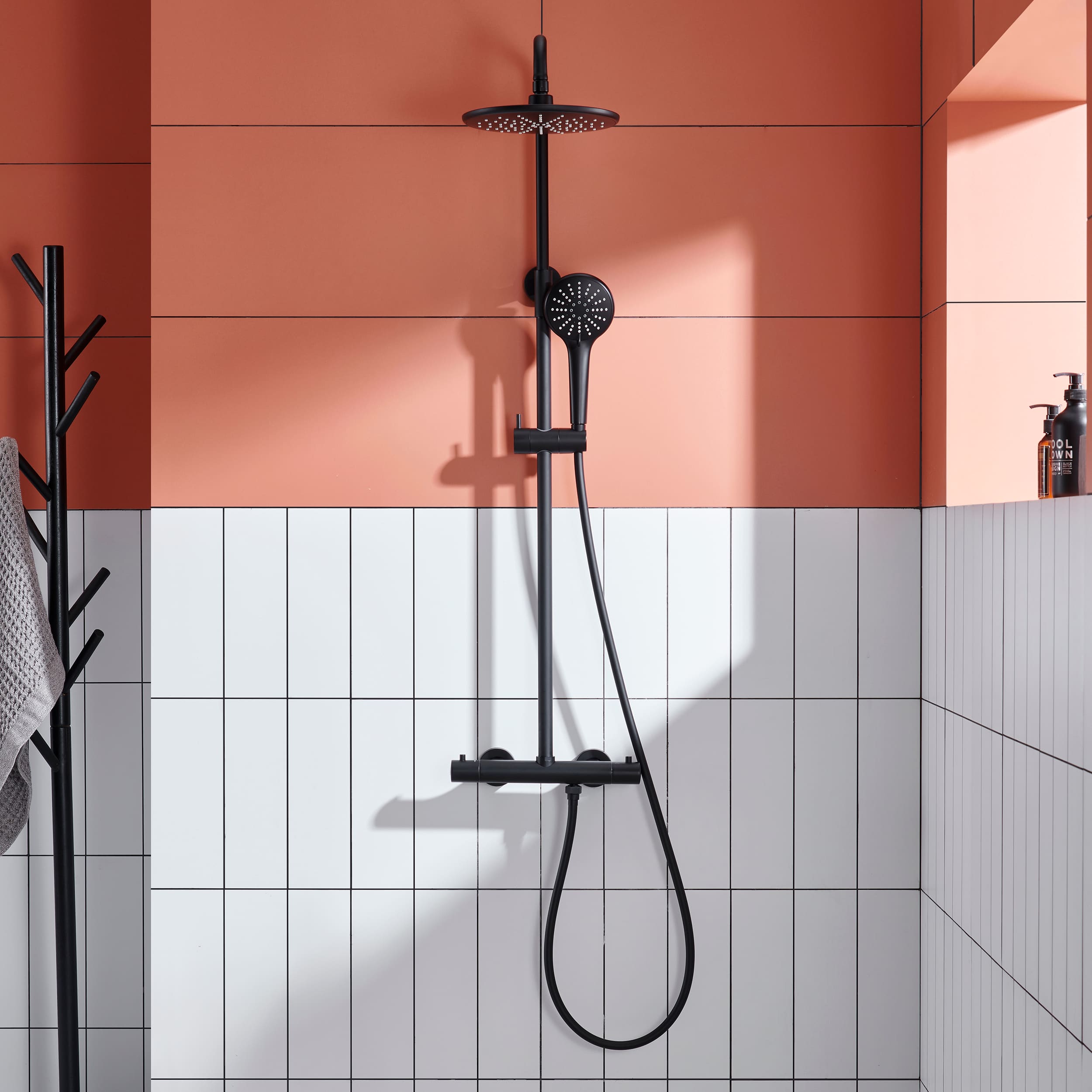 2 Function Wall Mount Round Thermostatic Rain Shower System in Matte Black-Boyel Living