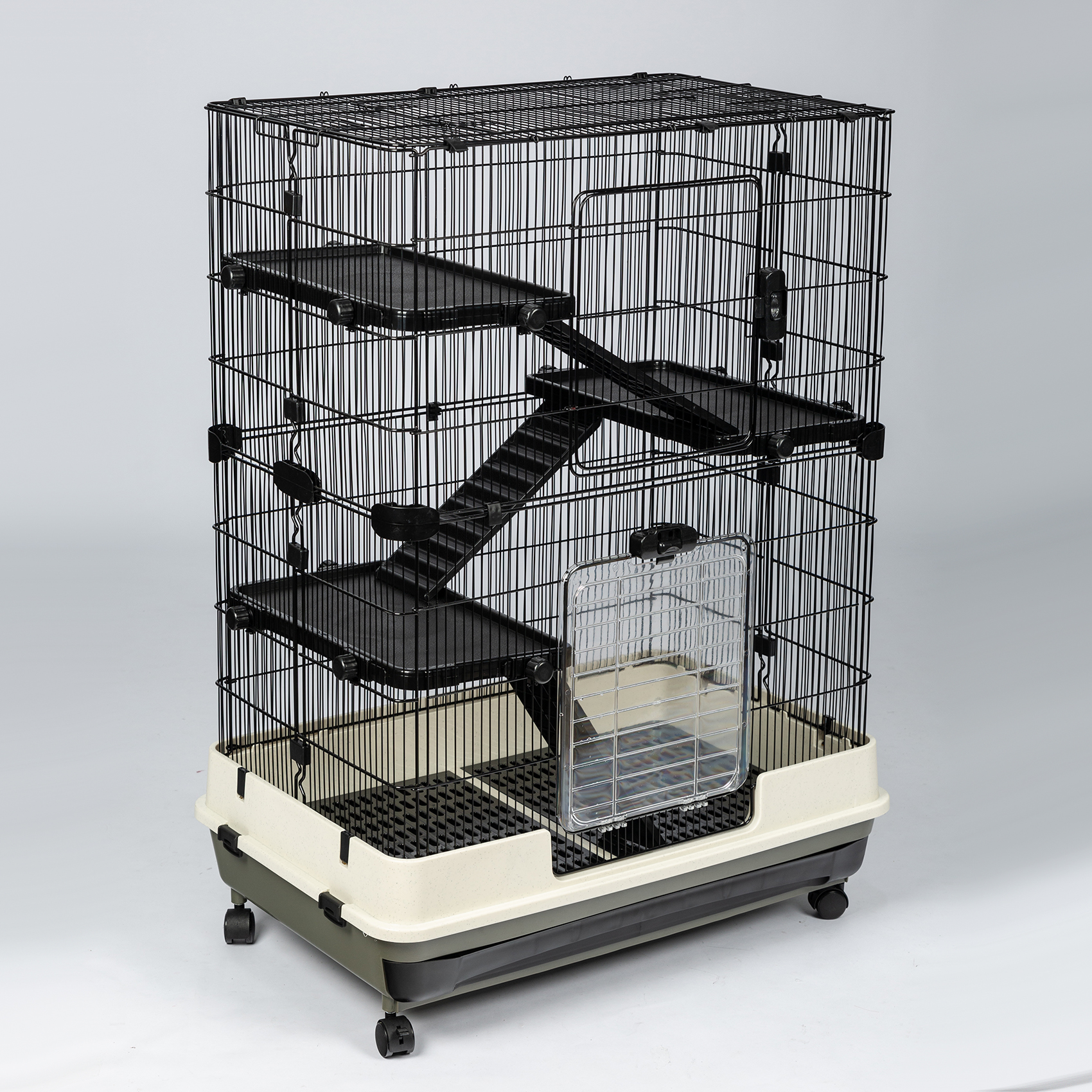【VIDEO provided】4-Tier 32 inch Small Animal Metal Cage Height Adjustable with Lockable  Top-Openings Removable for Rabbit Chinchilla Ferret Bunny Guinea Pig ,EVEN FOR HAMSTERS(black)-Boyel Living