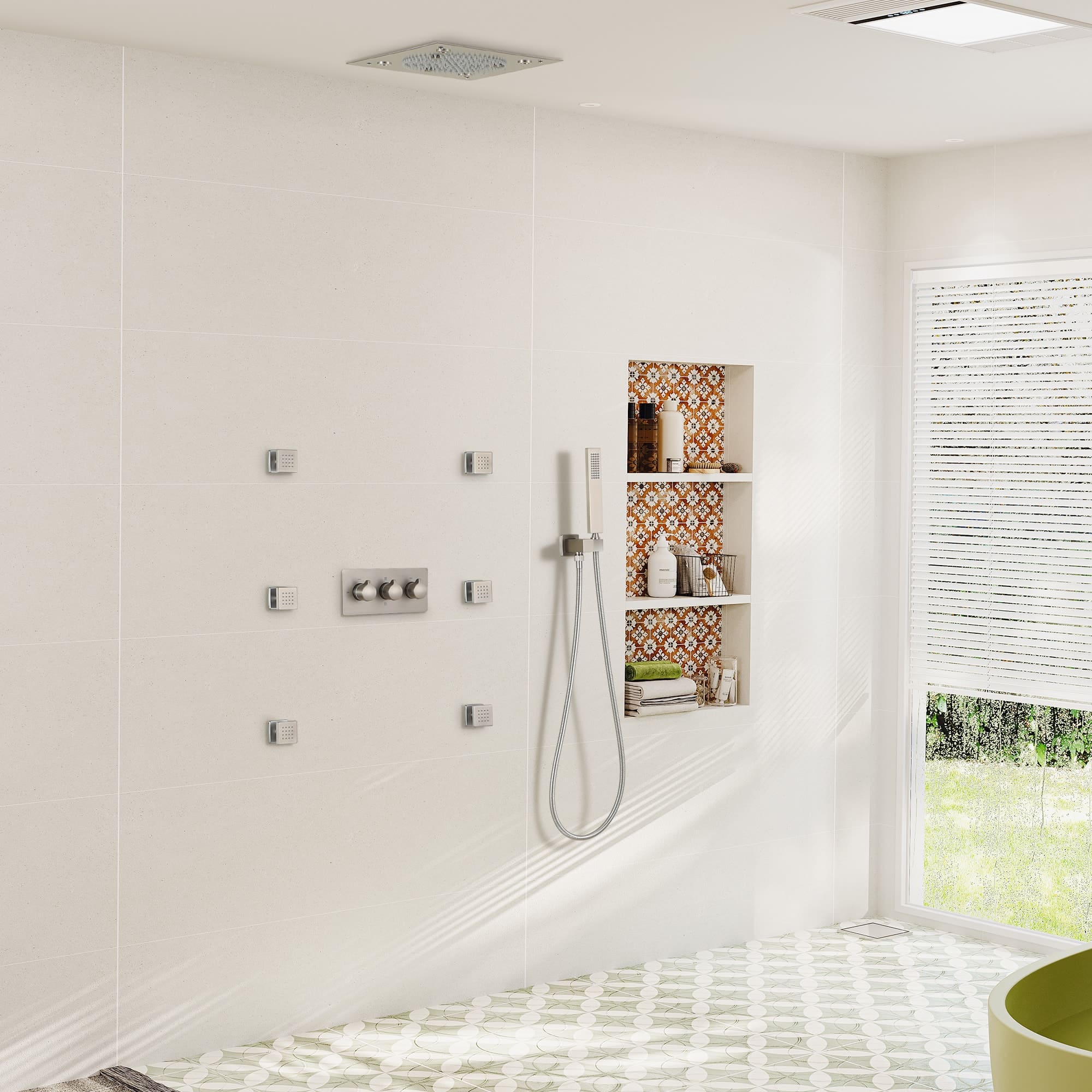 Boyel Living Luxury LED Ceiling Rainfall Shower Head System with Body Jets Bathroom Shower Faucet Complete Set, Flow Adjustable-Boyel Living