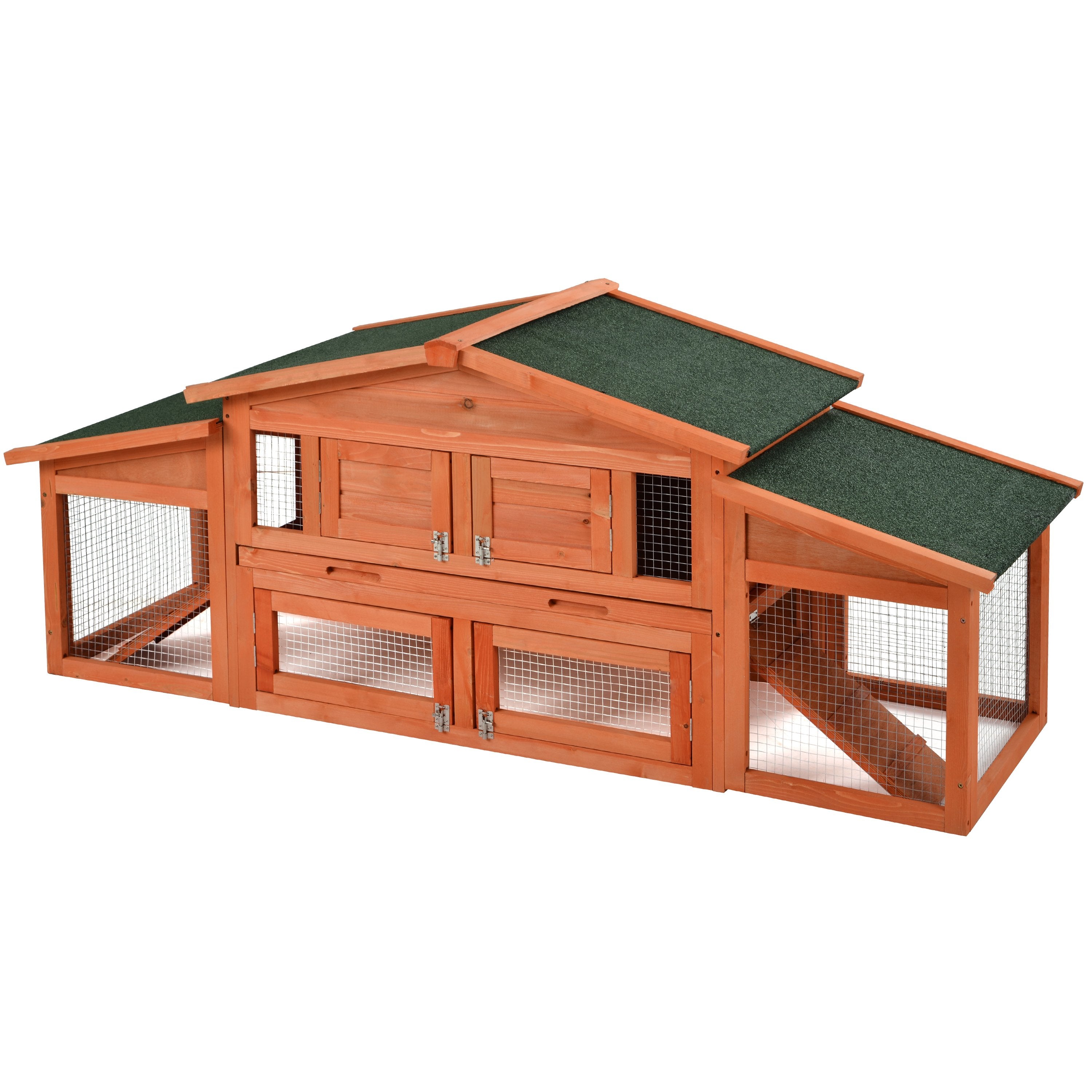 70-Inch Wood Rabbit Hutch Outdoor Pet House Chicken Coop for Small Animals with 2 Run Play Area-Boyel Living