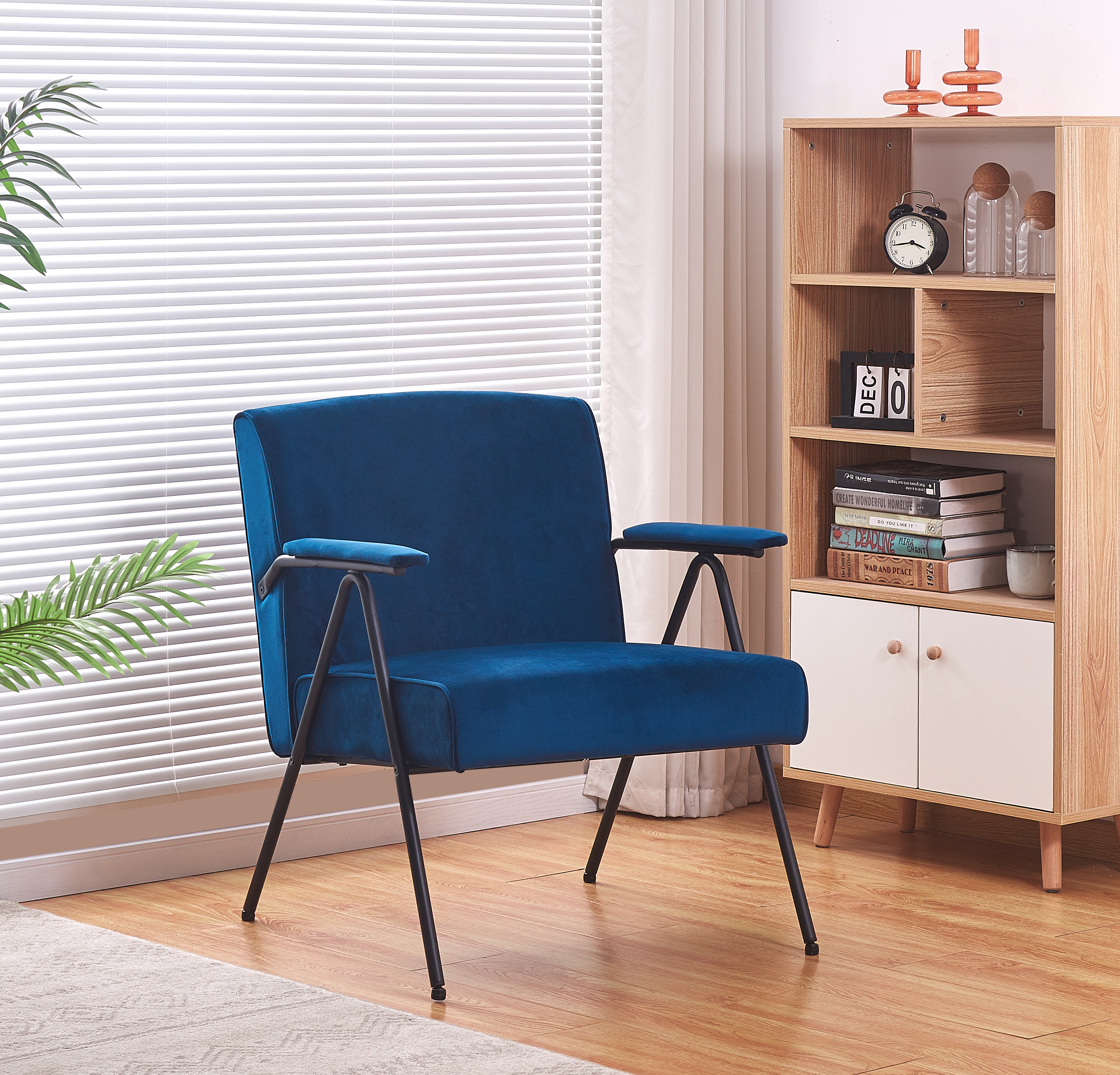 Cloth leisure, black metal frame recliner, for living room and bedroom, blue-Boyel Living