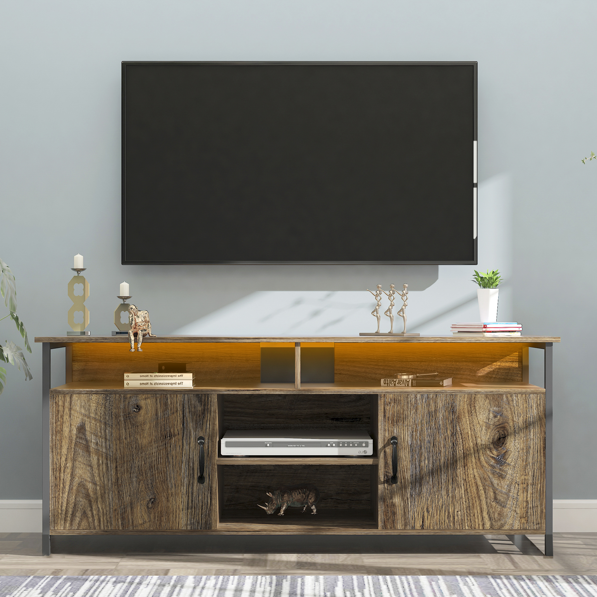 TV Stand ,Modern Wood Universal Media Console with Metal Legs, Home Living Room Furniture Entertainment Center, espresso-Boyel Living