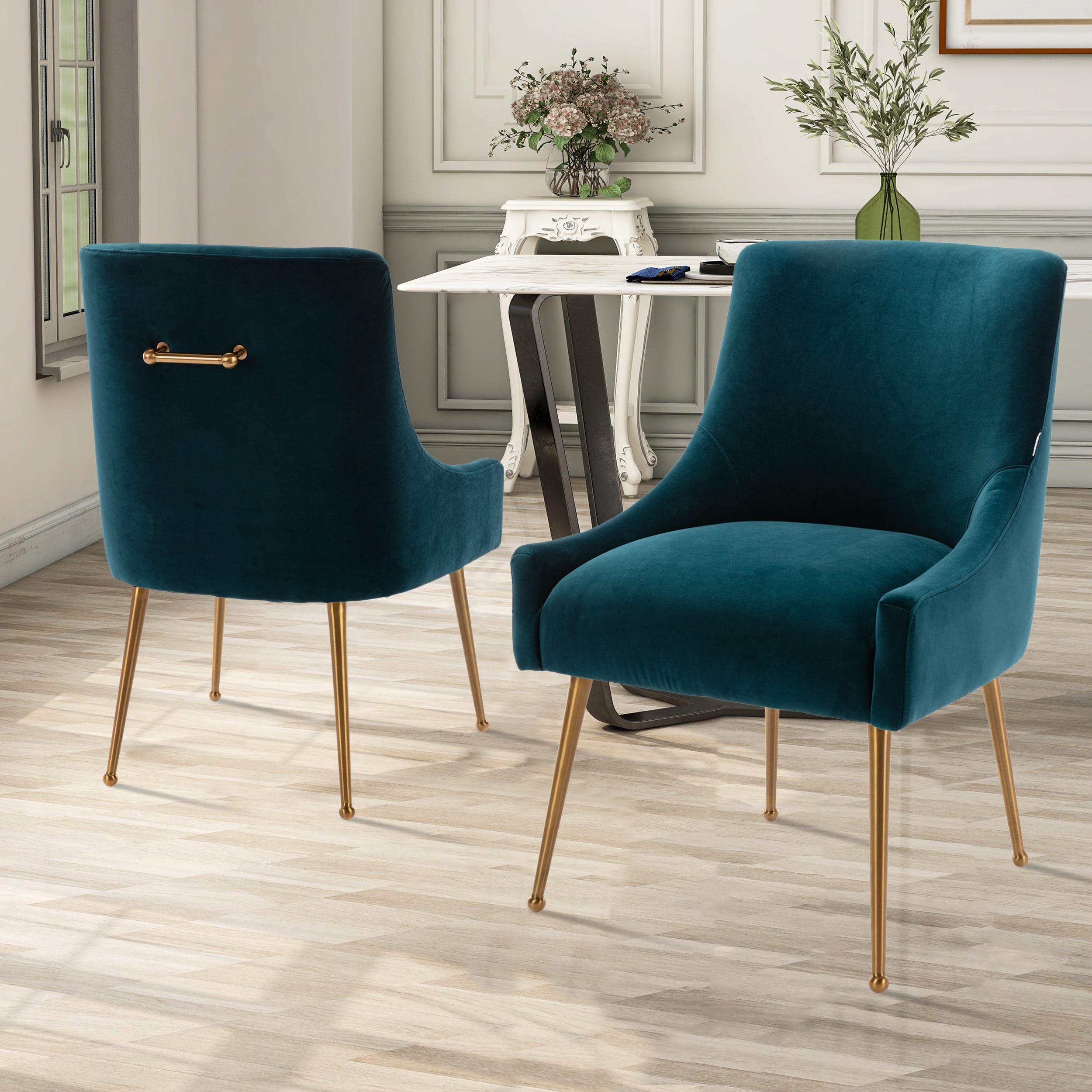 Velvet Dining Chair, Accent Side Chair With Adjustable Foot Nails, Set of 2-Boyel Living