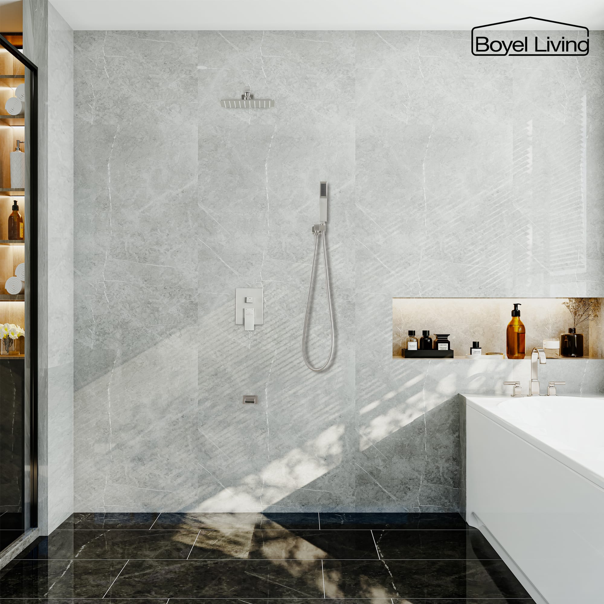 Boyel Living Elegant Rain Shower System with Hand Shower and Waterfall Tub Spout-Boyel Living