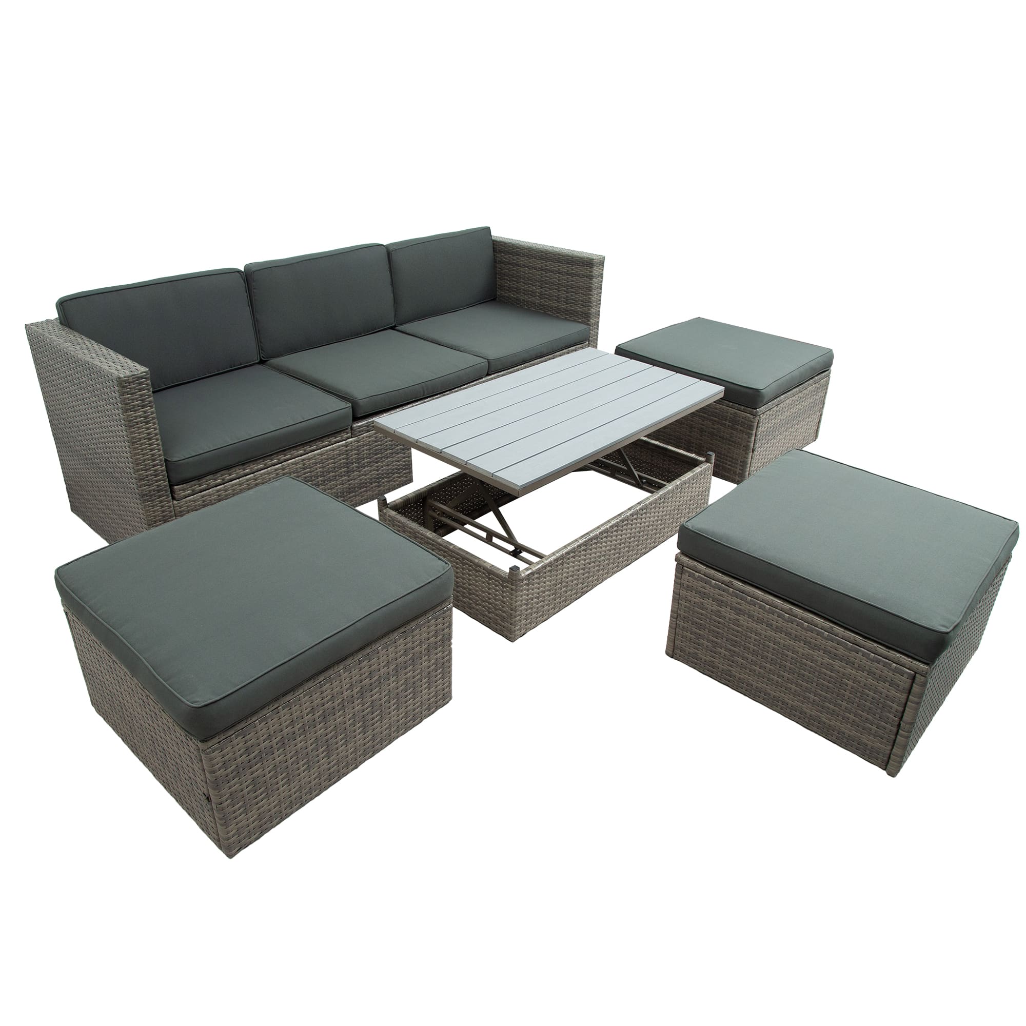 Patio Furniture Sets, 5-Piece Patio Wicker Sofa with Adustable Backrest, Cushions, Ottomans and Lift Top Coffee Table-Boyel Living