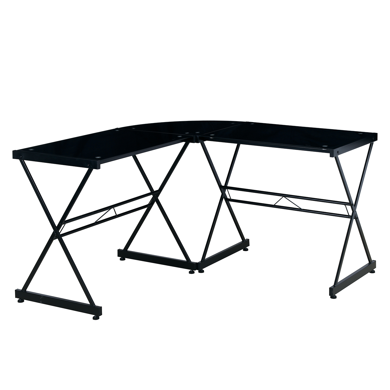 Techni Mobili L-Shaped Glass Computer Desk, Black-Boyel Living