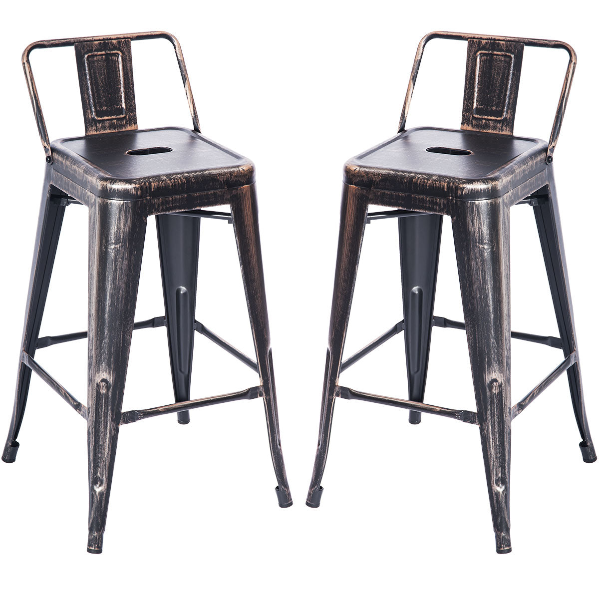 Low Back Indoor and Outdoor Metal Chair Bar-stool Set of 2 (Golden Black)-Boyel Living