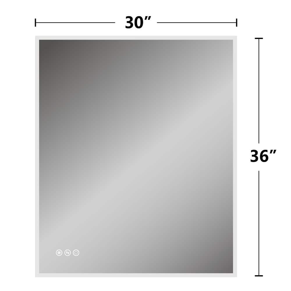 30 in. W x 36 in. H Frameless Rectangular LED Light Bathroom Vanity Mirror