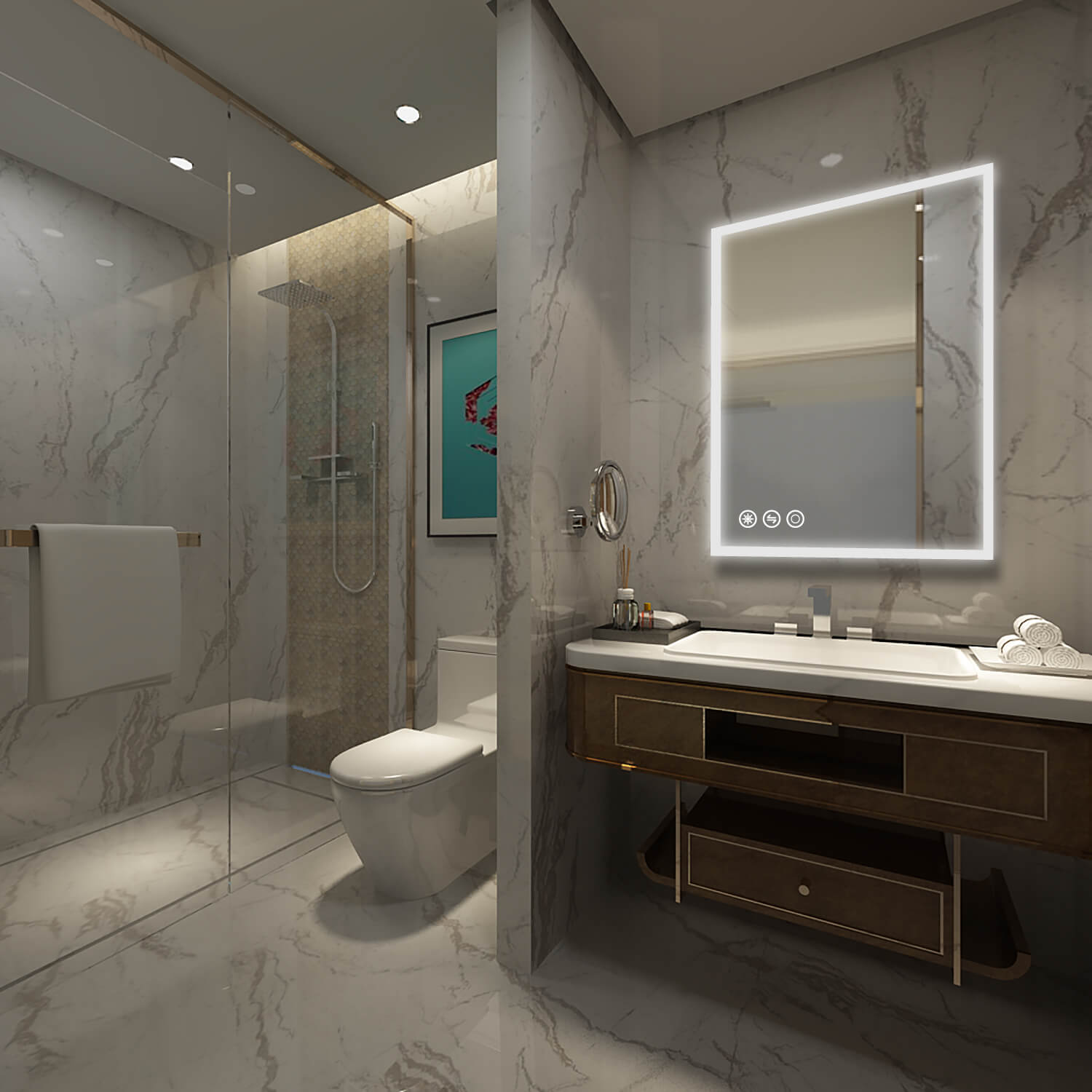 30 in. W x 36 in. H Frameless Rectangular LED Light Bathroom Vanity Mirror