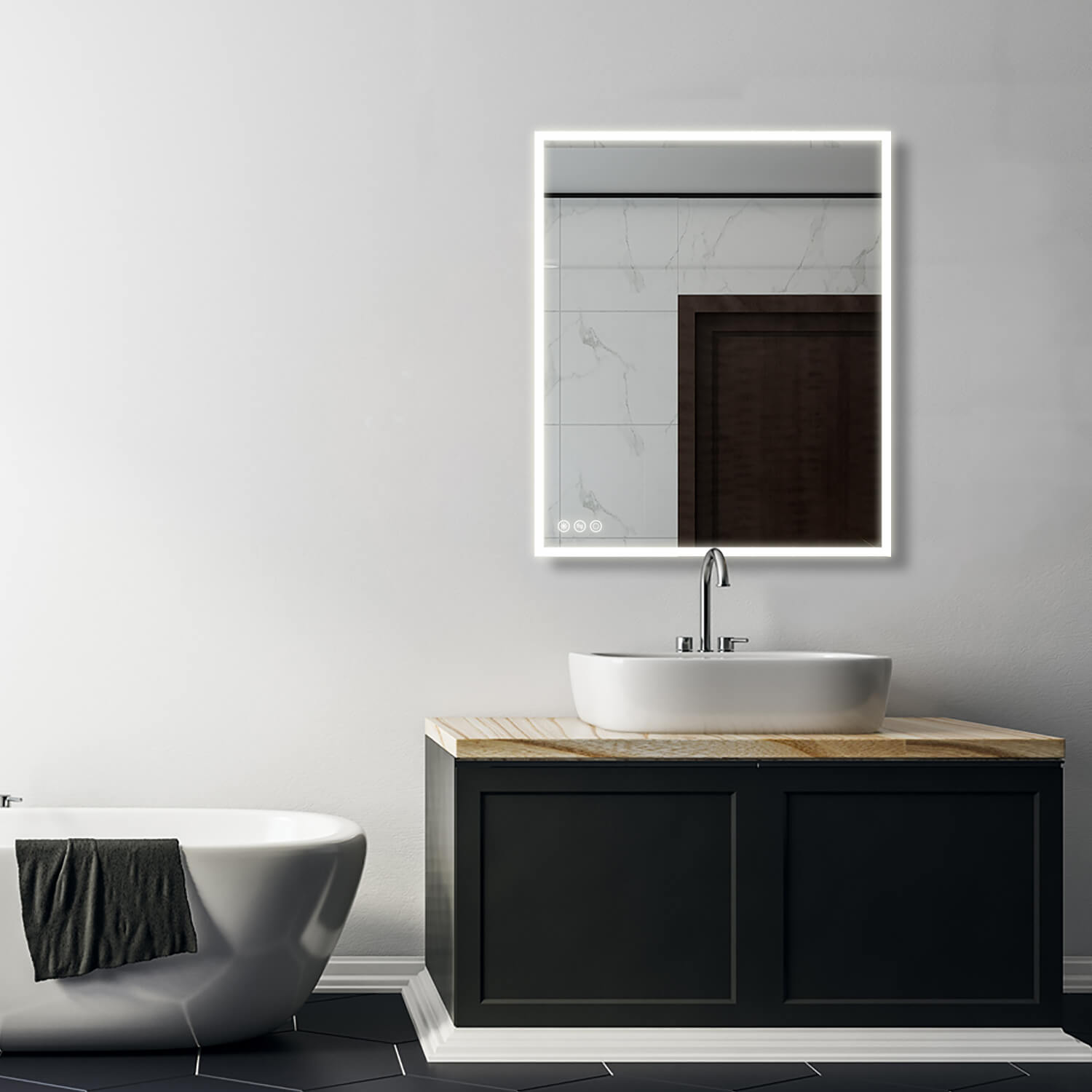 30 in. W x 36 in. H Frameless Rectangular LED Light Bathroom Vanity Mirror