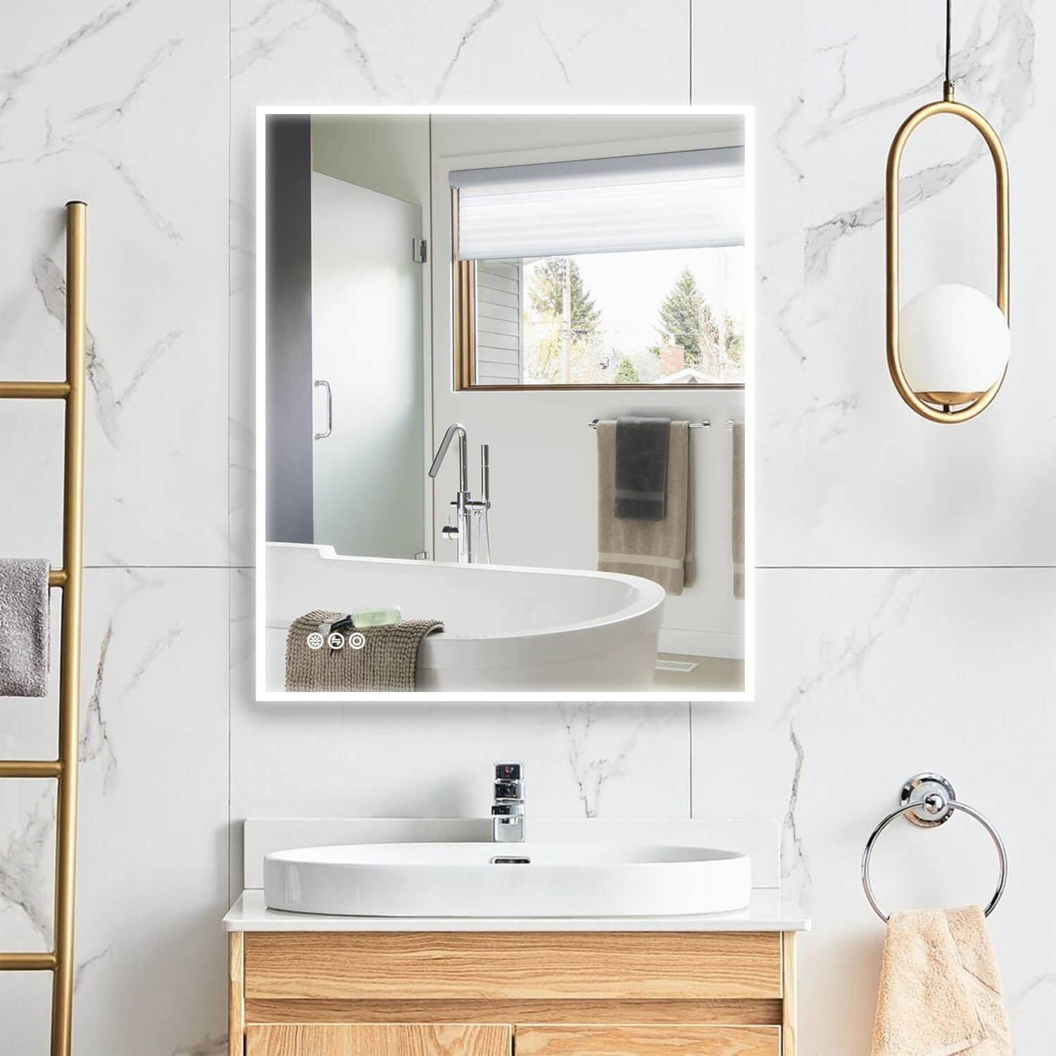 Boyel Living 36 in. W x 48 in. H Frameless Rectangular LED Light Bathroom Vanity Mirror in Clear