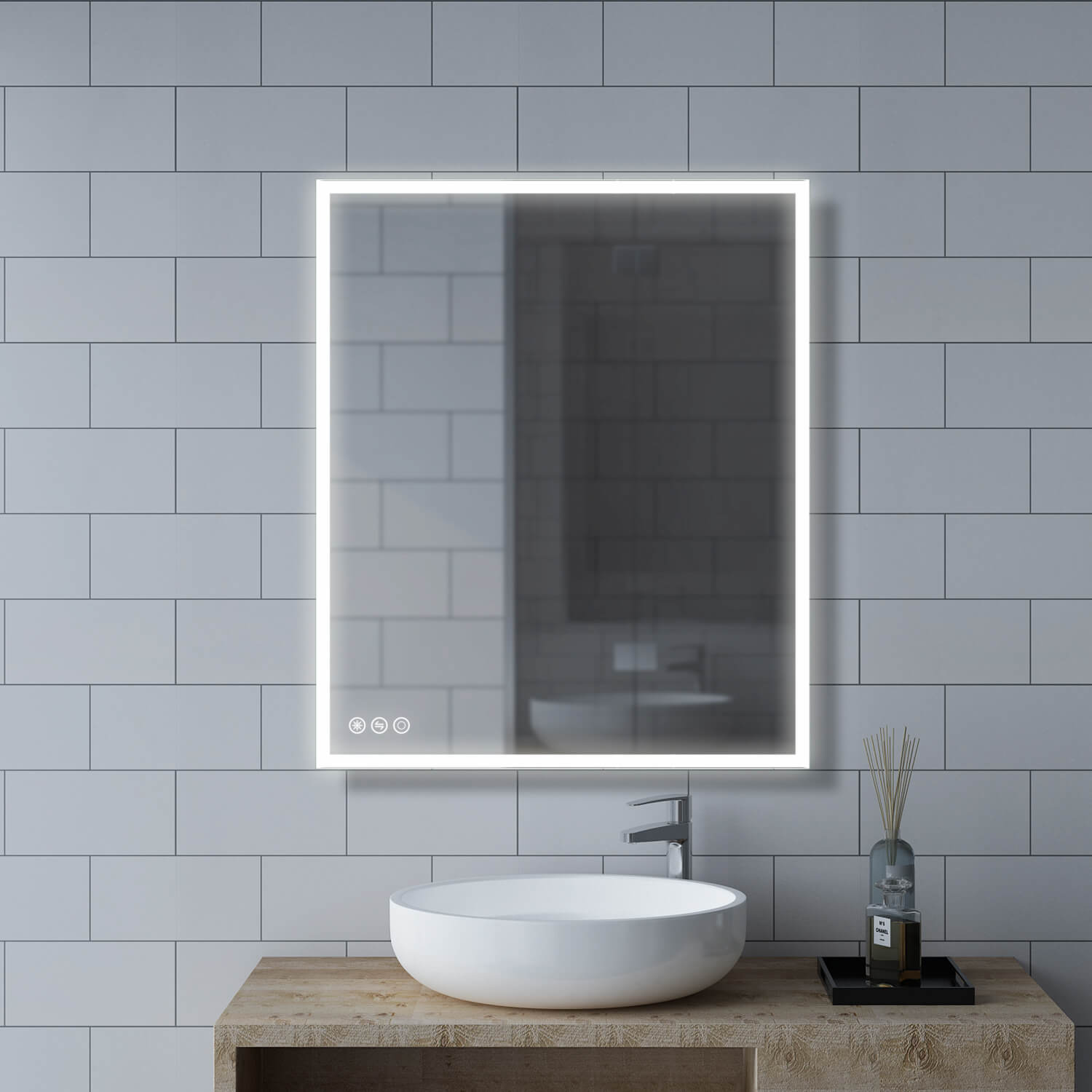 30 in. W x 36 in. H Frameless Rectangular LED Light Bathroom Vanity Mirror