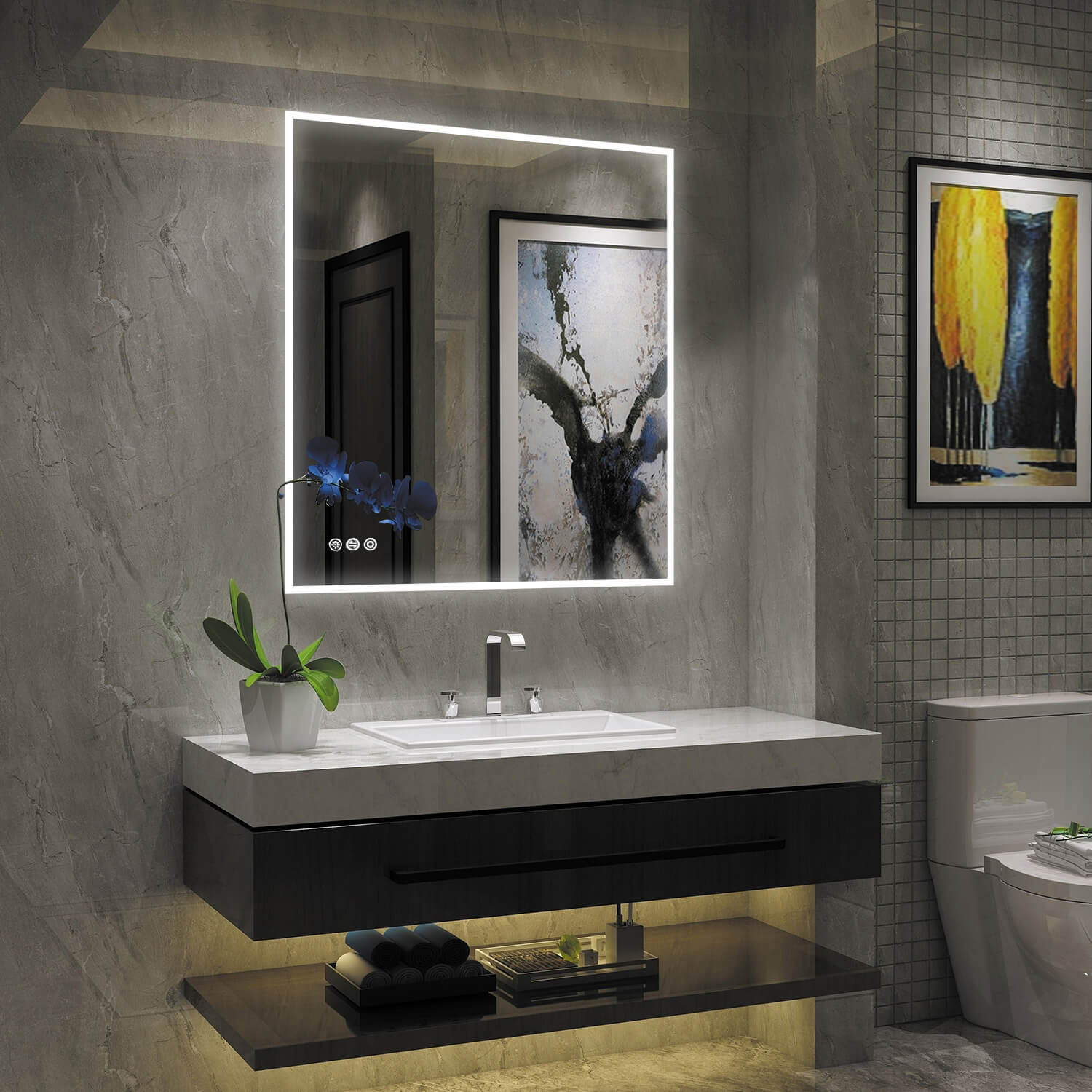 30 in. W x 36 in. H Frameless Rectangular LED Light Bathroom Vanity Mirror