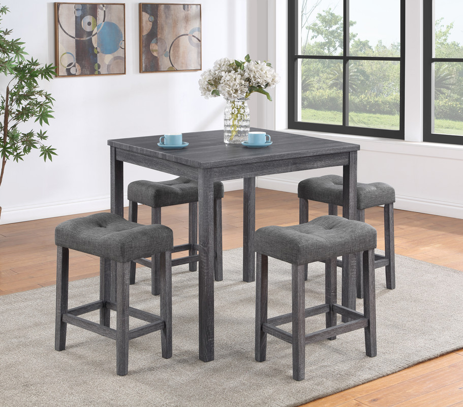 Lucian Gray 5 Piece Counter Height 36" Pub Table Set with Tufted Gray